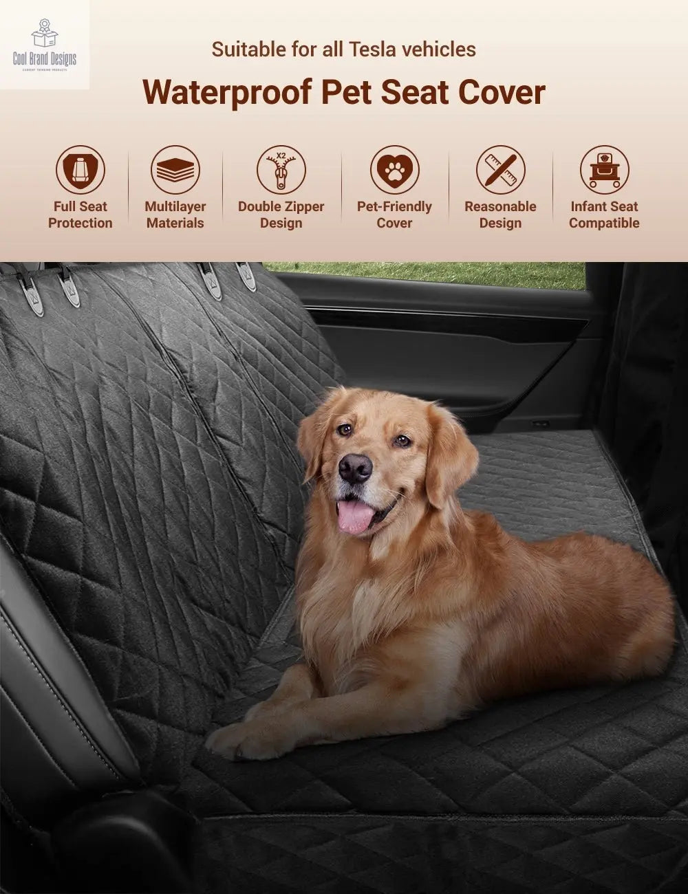 Dog Seat Cover With Double Zipper for Model 3/Y/S/X/Cybertruck - Cool Brand Designs