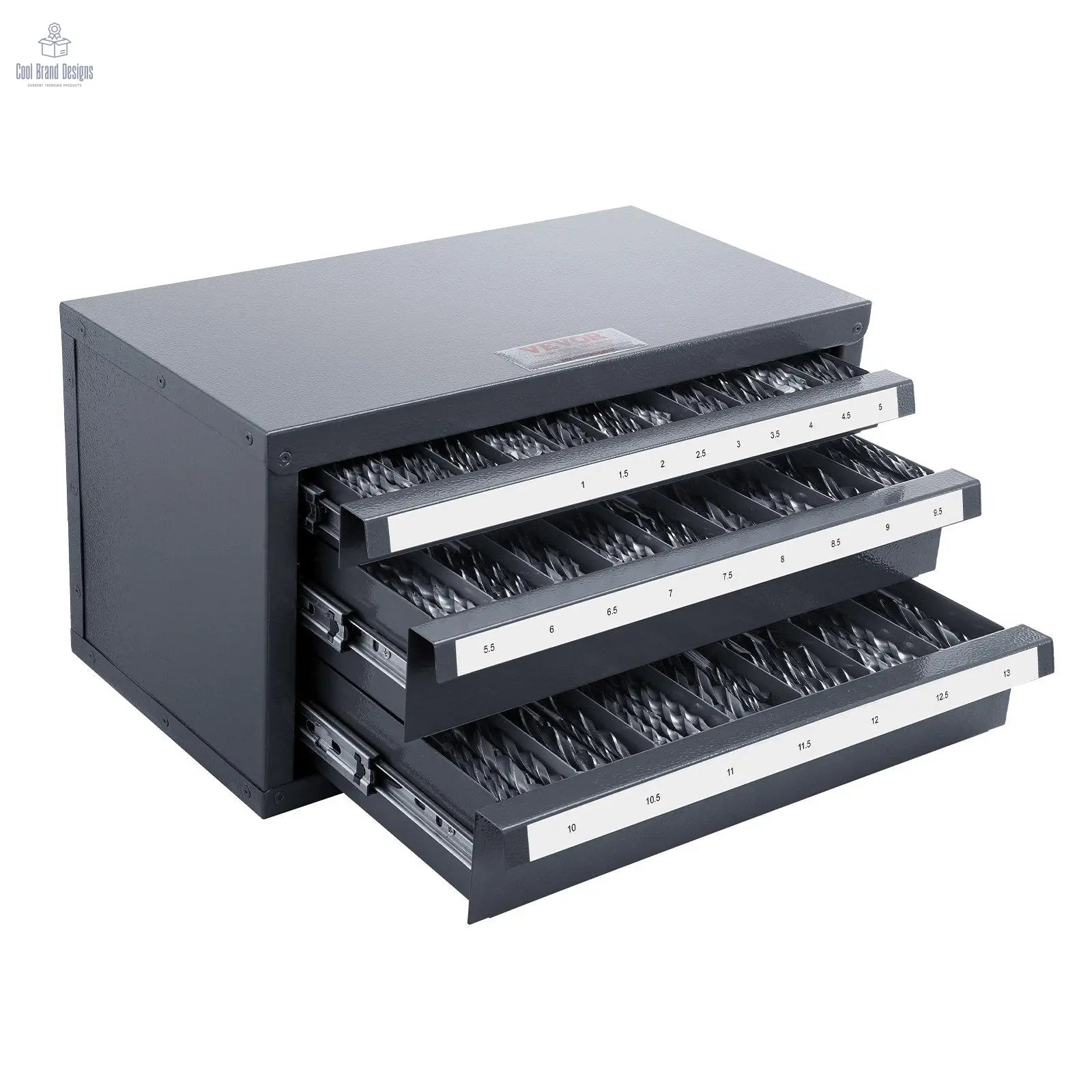 Drill Bit Dispenser Cabinet, Three - Drawer Drill Bit Organizer Cabinet for 1mm to 13mm, Steel Drill Dispenser Organizer Cabinet with Labels, Stackable Drill Dispenser for Drill Bit Storage - Cool Brand Designs