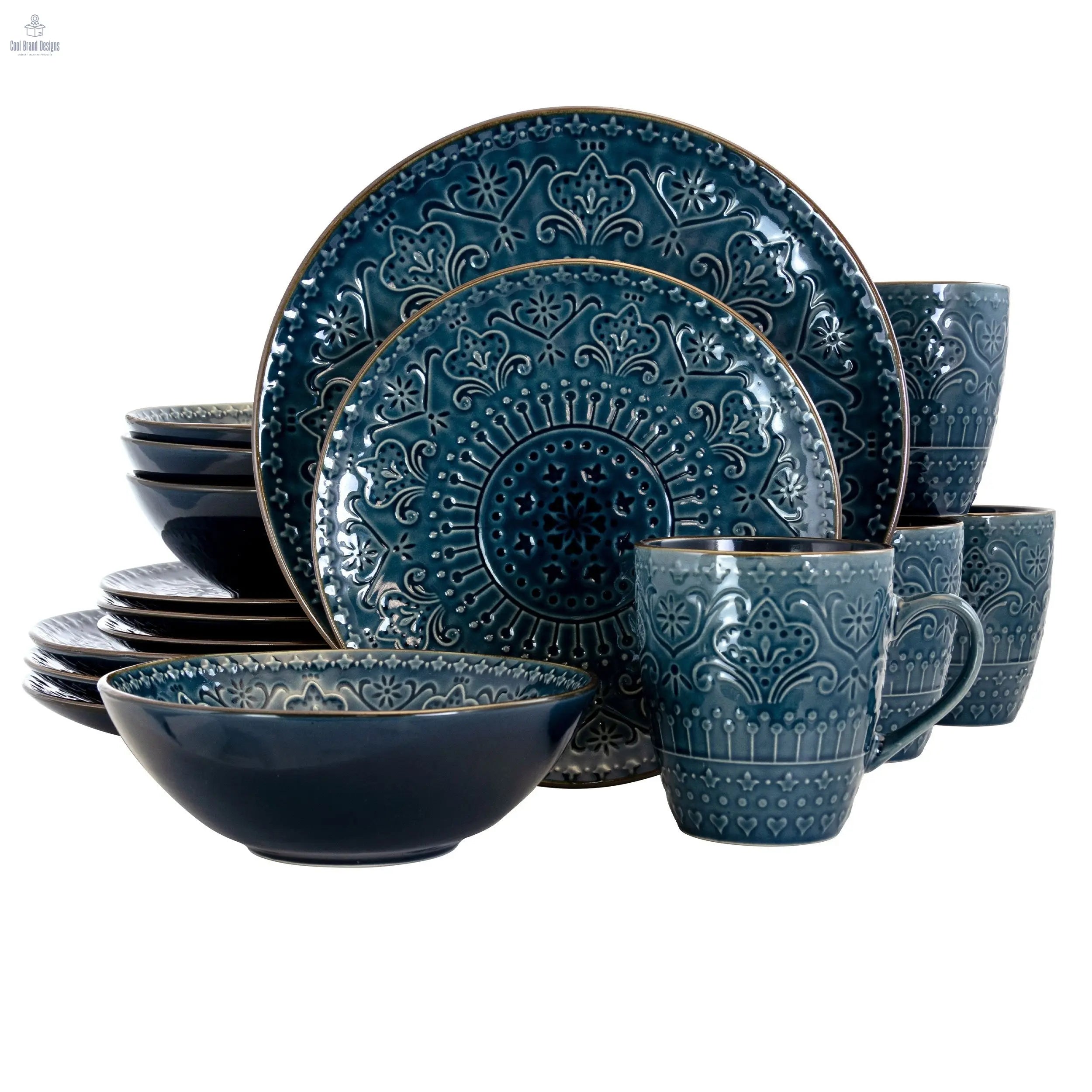 Elama  Deep Sea Mozaic 16 Piece Luxurious Stoneware Dinnerware with Complete Setting for 4 ELAMA