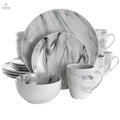 Elama Fine Marble 16 Piece Stoneware Dinnerware Set in Black and White - Cool Brand Designs