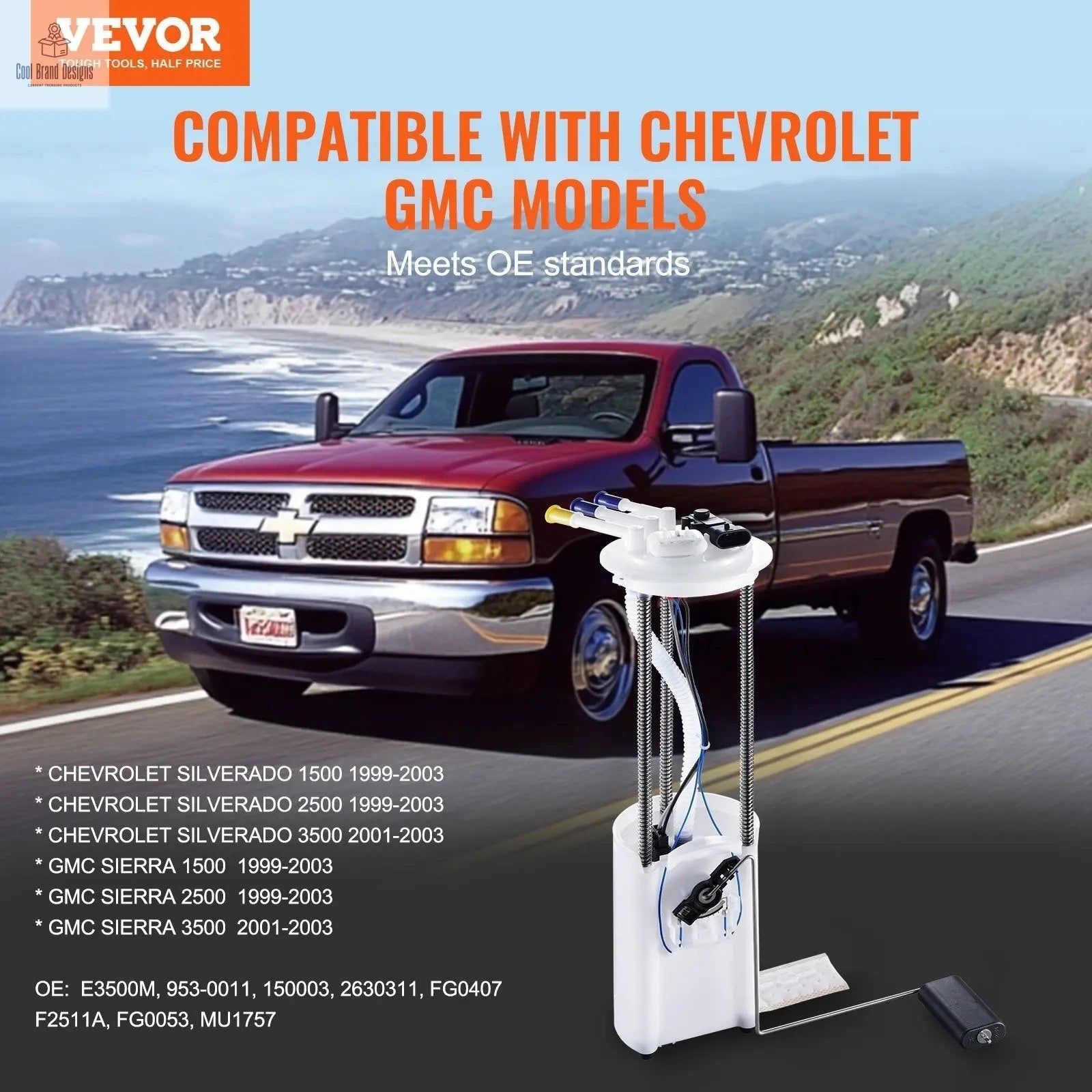 Electric Fuel Pump Module Assembly, Compatible with Chevrolet Silverado 1500 1999 - 2003, 2500 1999 - 2003, 3500 2001 - 2003, and GMC Sierra 1500 1999 - 2003, 2500 1999 - 2003, 3500 2001 - 2003 - Cool Brand Designs