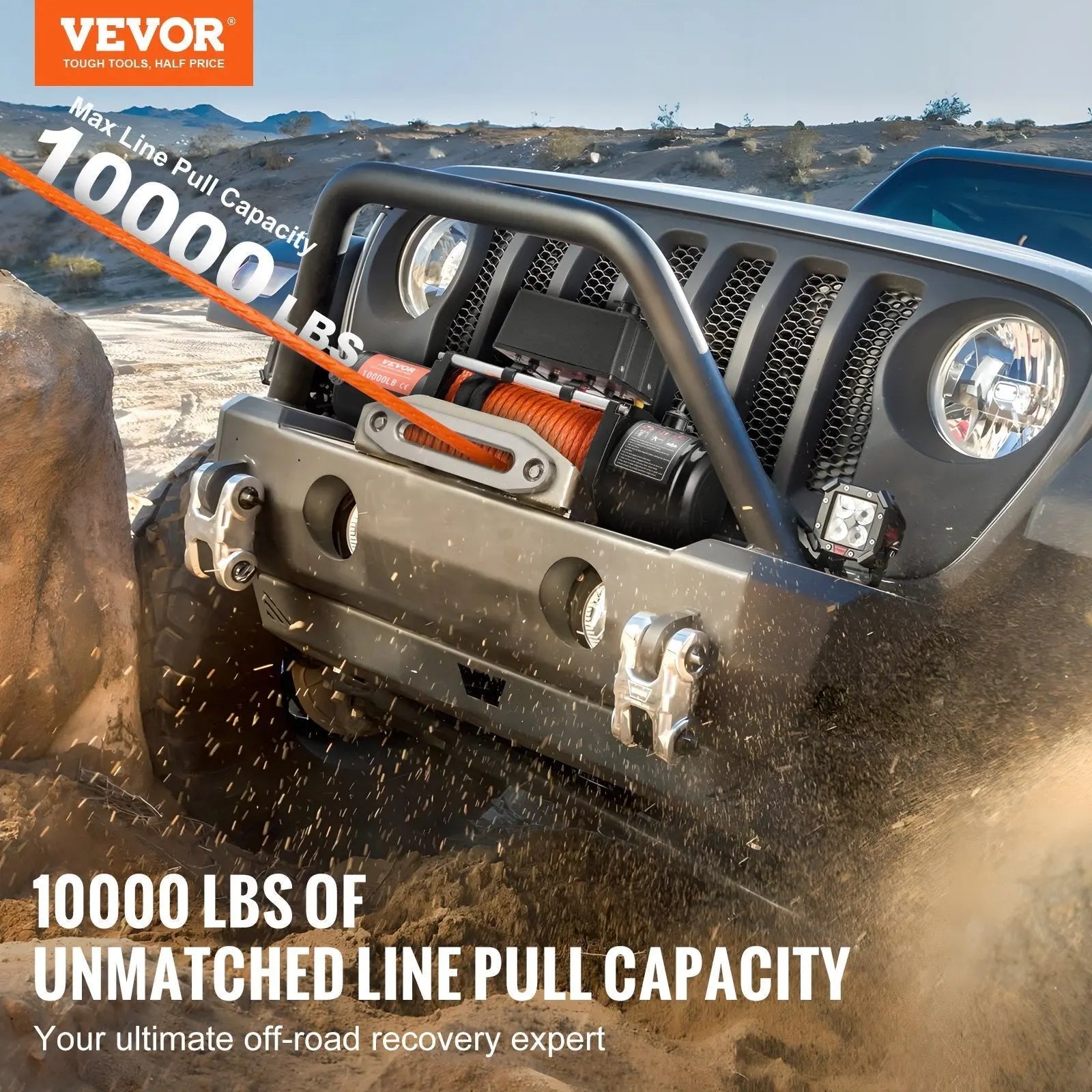 Electric Winch, 10,000 lb, 12V DC Truck Winch with ?7/20 in x 65 ft Synthetic Rope Aluminum Fairlead Wireless & Wired Remote Control, IP55 Waterproof for Towing Off - Road SUV Jeep Trailer Boat - Cool Brand Designs