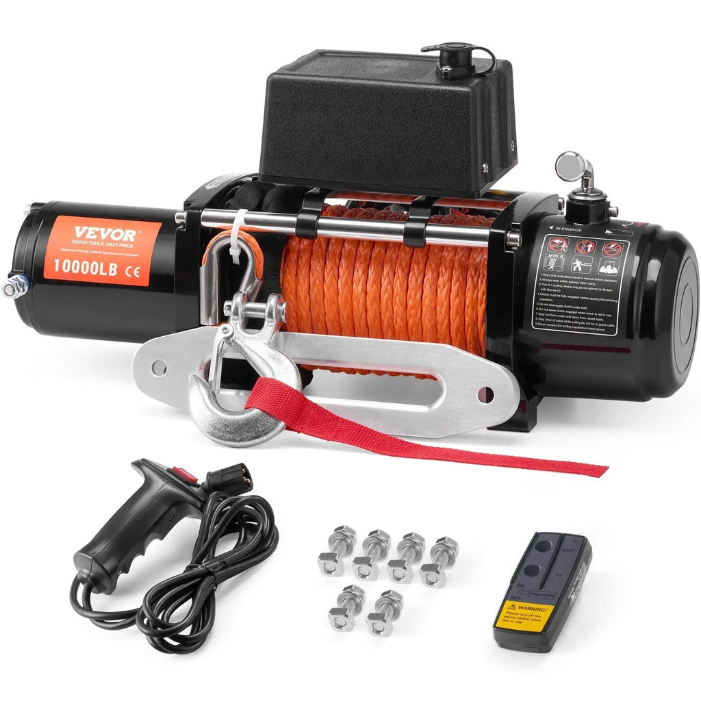 Electric Winch, 10,000 lb, 12V DC Truck Winch with ?7/20 in x 65 ft Synthetic Rope Aluminum Fairlead Wireless & Wired Remote Control, IP55 Waterproof for Towing Off - Road SUV Jeep Trailer Boat - Cool Brand Designs