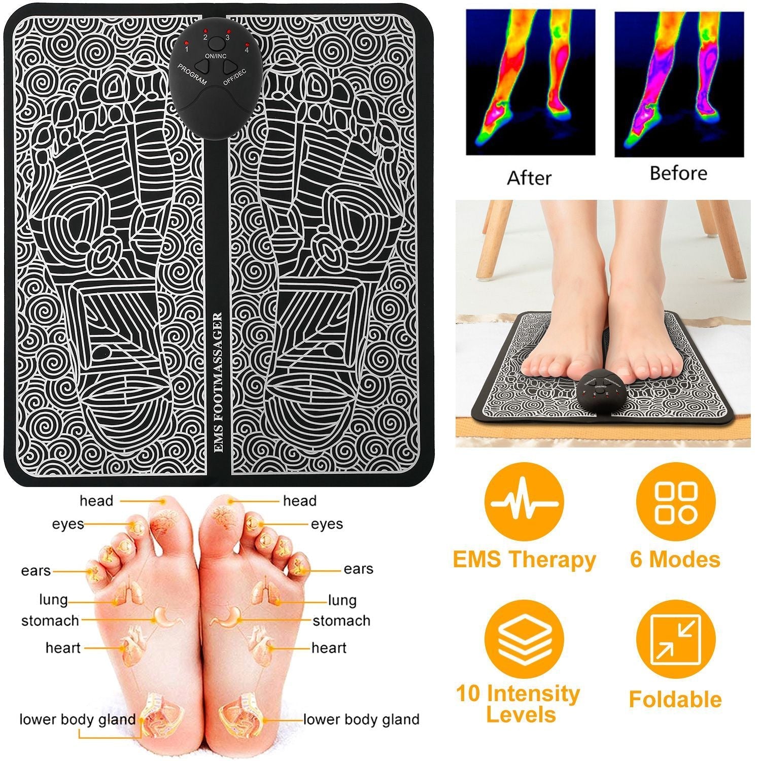 EMS Foot Massage Pad Electric Stimulator Massager Unit Leg Reshaping Muscle Pain Relax Foldable Massage Mat - Cool Brand Designs