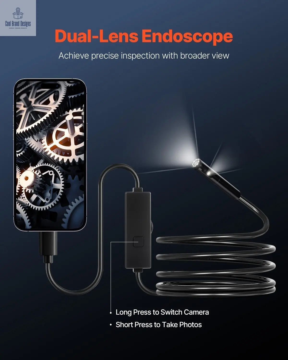 Endoscope Camera with Light, Dual Lens Borescope for Android & IOS, 1920P HD Inspection Camera with 8 + 1 LED Lights, 2X Zoom, 10FT Snake Cable, IP67 Waterproof Snake Camera for Auto, Plumbing - Cool Brand Designs