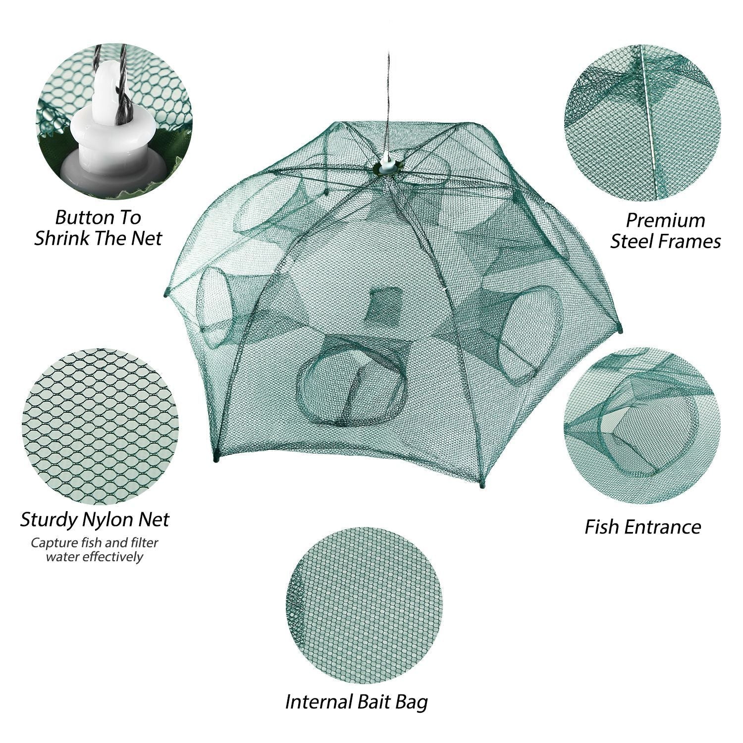Fishing Trap Net Portable Folded Fishing Bait Trap Shrimp Minnow Crab Bait Net 6 Sides 6 Holes Crayfish Cast Mesh Trap Automatic - Cool Brand Designs