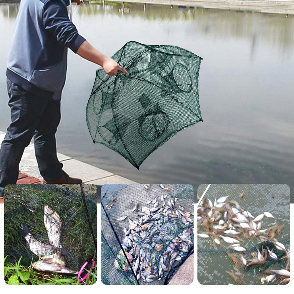 Fishing Trap Net Portable Folded Fishing Bait Trap Shrimp Minnow Crab Bait Net 6 Sides 6 Holes Crayfish Cast Mesh Trap Automatic - Cool Brand Designs