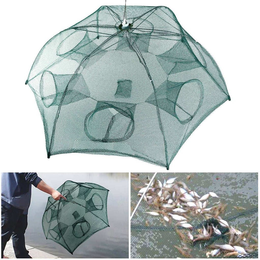 Fishing Trap Net Portable Folded Fishing Bait Trap Shrimp Minnow Crab Bait Net 6 Sides 6 Holes Crayfish Cast Mesh Trap Automatic - Cool Brand Designs