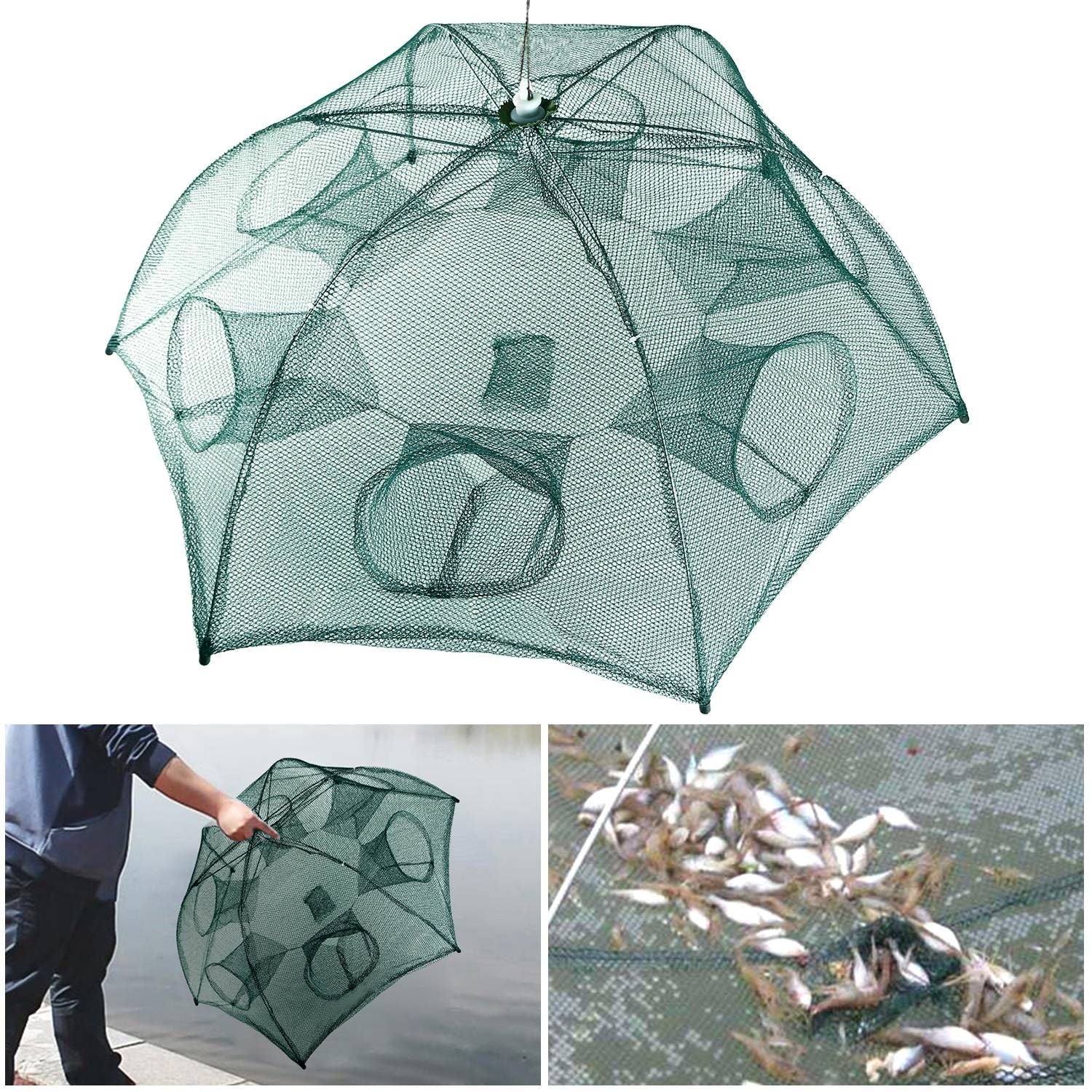 Fishing Trap Net Portable Folded Fishing Bait Trap Shrimp Minnow Crab Bait Net 6 Sides 6 Holes Crayfish Cast Mesh Trap Automatic - Cool Brand Designs