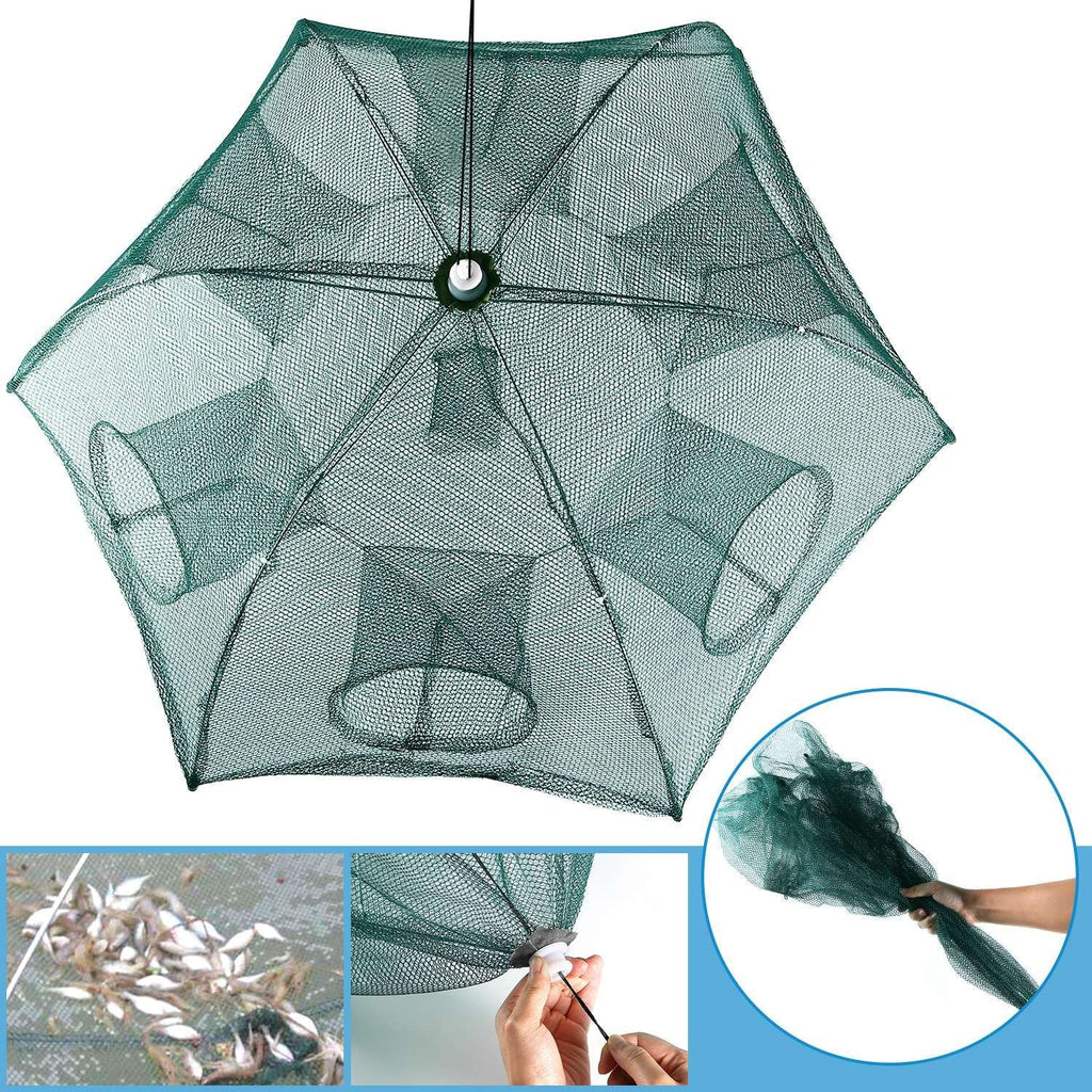 Fishing Trap Net Portable Folded Fishing Bait Trap Shrimp Minnow Crab Bait Net 6 Sides 6 Holes Crayfish Cast Mesh Trap Automatic - Cool Brand Designs