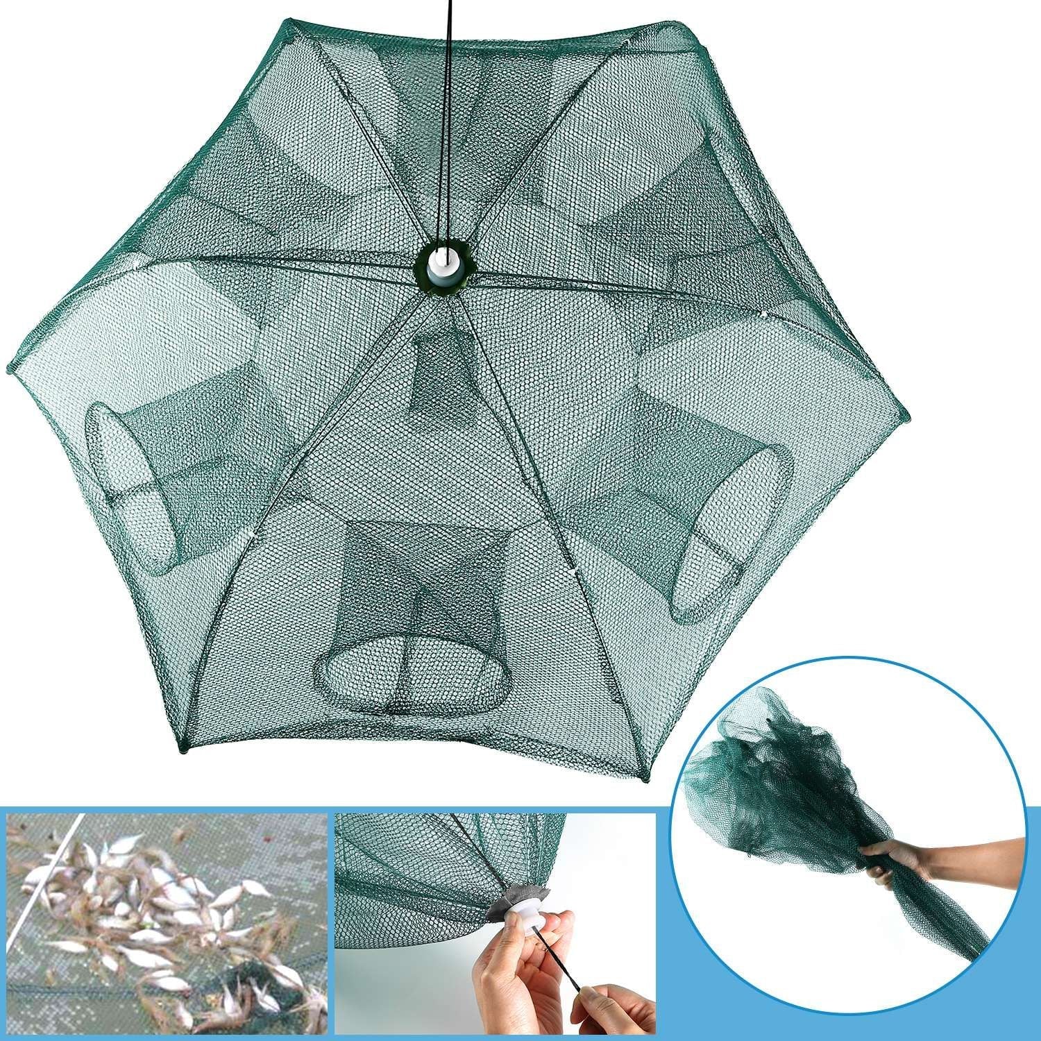 Fishing Trap Net Portable Folded Fishing Bait Trap Shrimp Minnow Crab Bait Net 6 Sides 6 Holes Crayfish Cast Mesh Trap Automatic - Cool Brand Designs