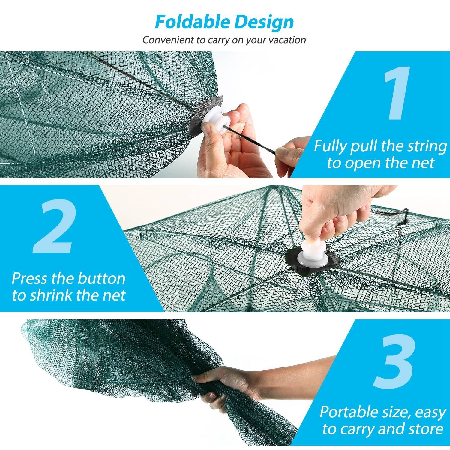 Fishing Trap Net Portable Folded Fishing Bait Trap Shrimp Minnow Crab Bait Net 6 Sides 6 Holes Crayfish Cast Mesh Trap Automatic - Cool Brand Designs