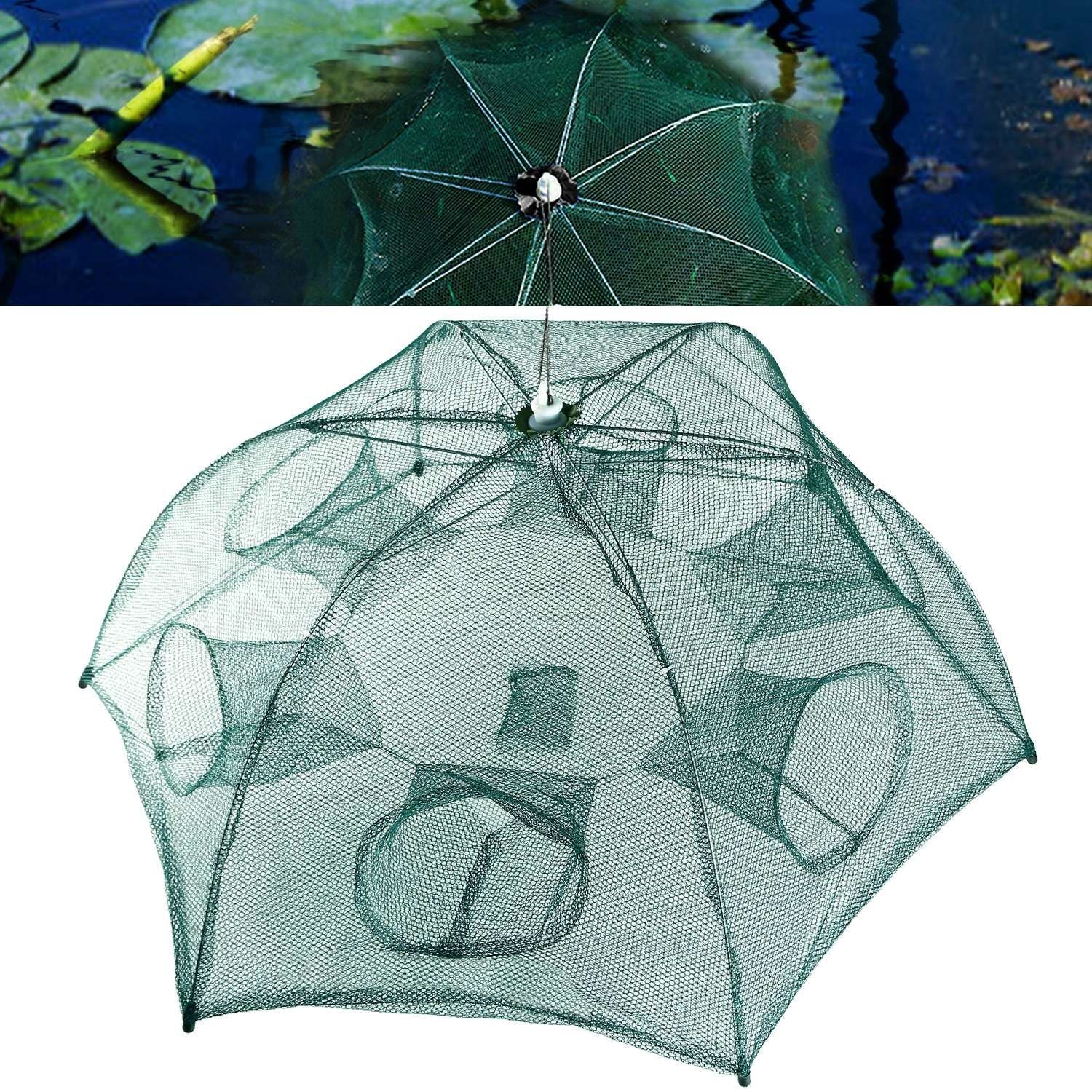 Fishing Trap Net Portable Folded Fishing Bait Trap Shrimp Minnow Crab Bait Net 6 Sides 6 Holes Crayfish Cast Mesh Trap Automatic - Cool Brand Designs