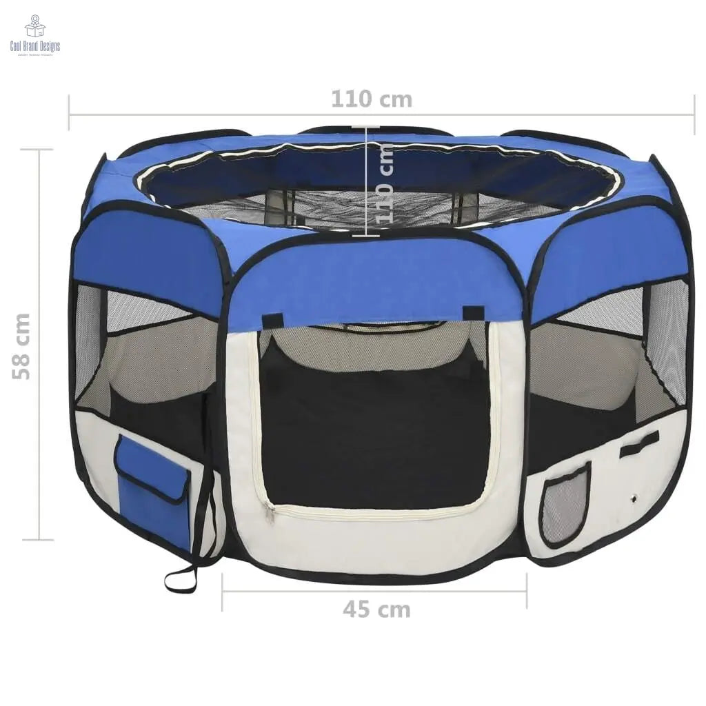 Foldable Dog Playpen with Carrying Bag Blue 43.3"x43.3"x22.8" - Cool Brand Designs