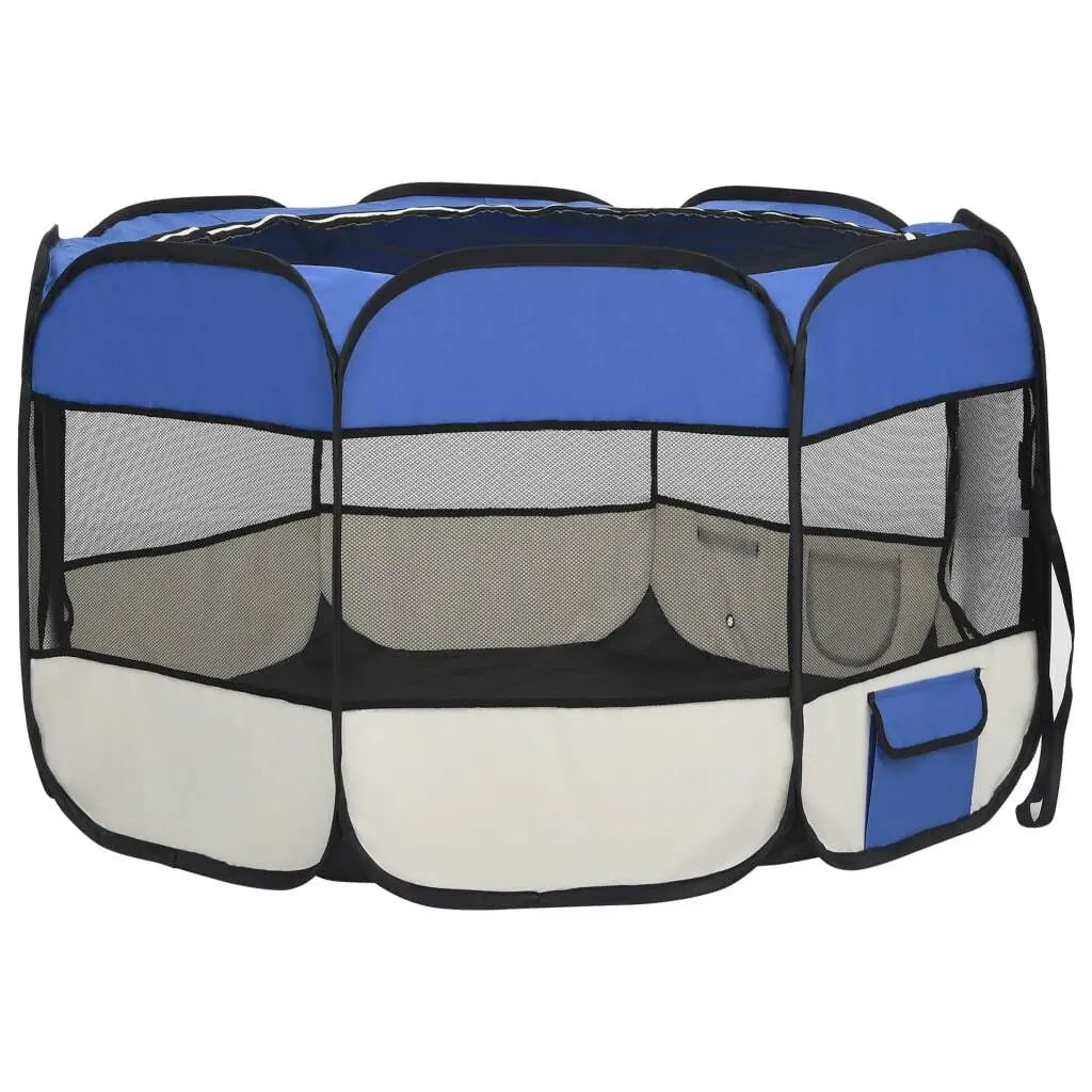 Foldable Dog Playpen with Carrying Bag Blue 43.3"x43.3"x22.8" - Cool Brand Designs