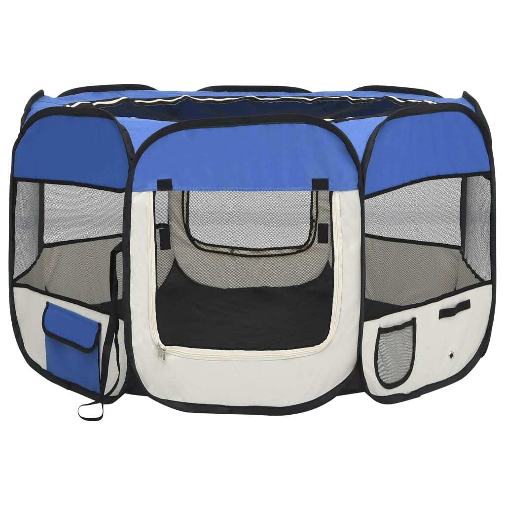 Foldable Dog Playpen with Carrying Bag Blue 43.3"x43.3"x22.8" - Cool Brand Designs