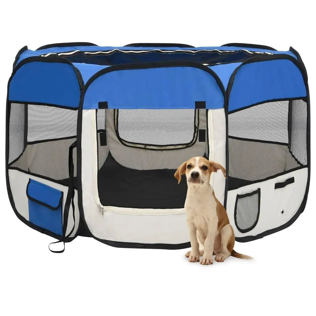 Foldable Dog Playpen with Carrying Bag Blue 43.3"x43.3"x22.8" - Cool Brand Designs