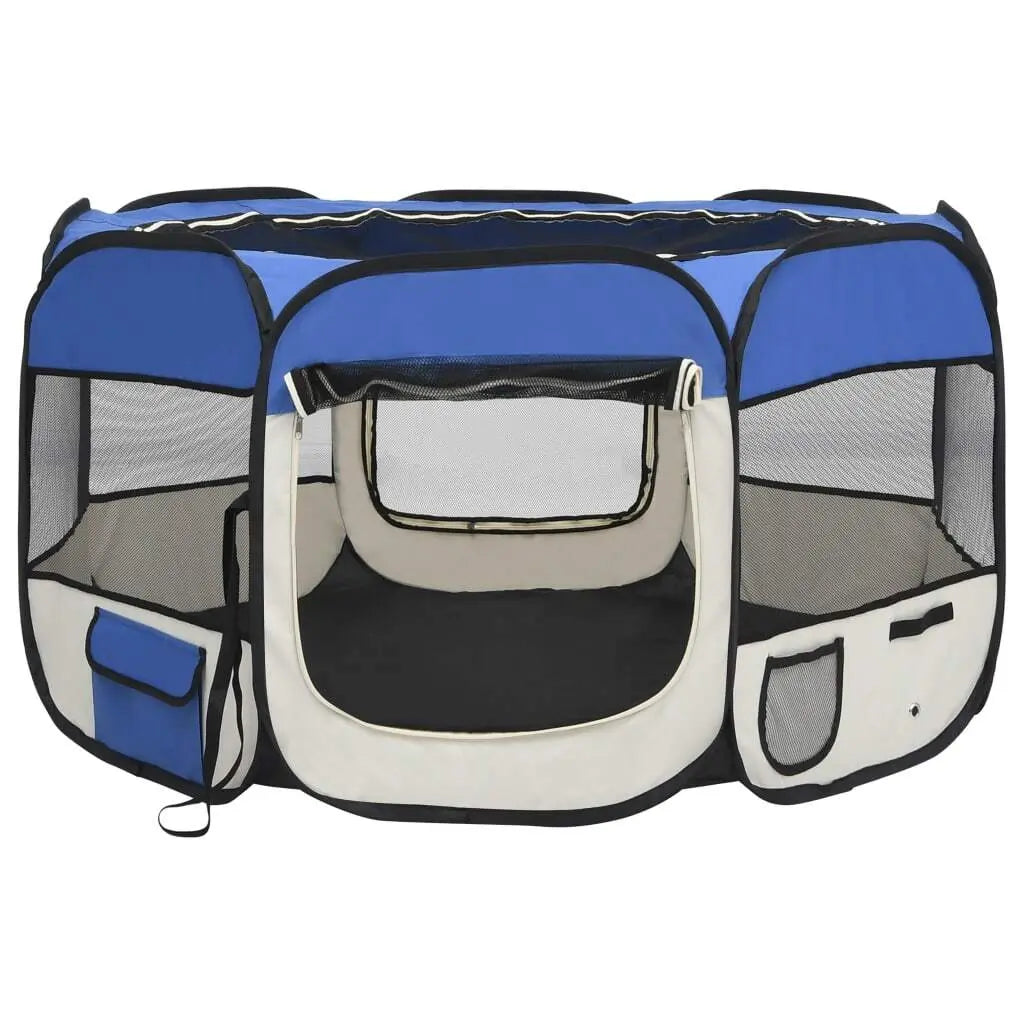 Foldable Dog Playpen with Carrying Bag Blue 43.3"x43.3"x22.8" - Cool Brand Designs