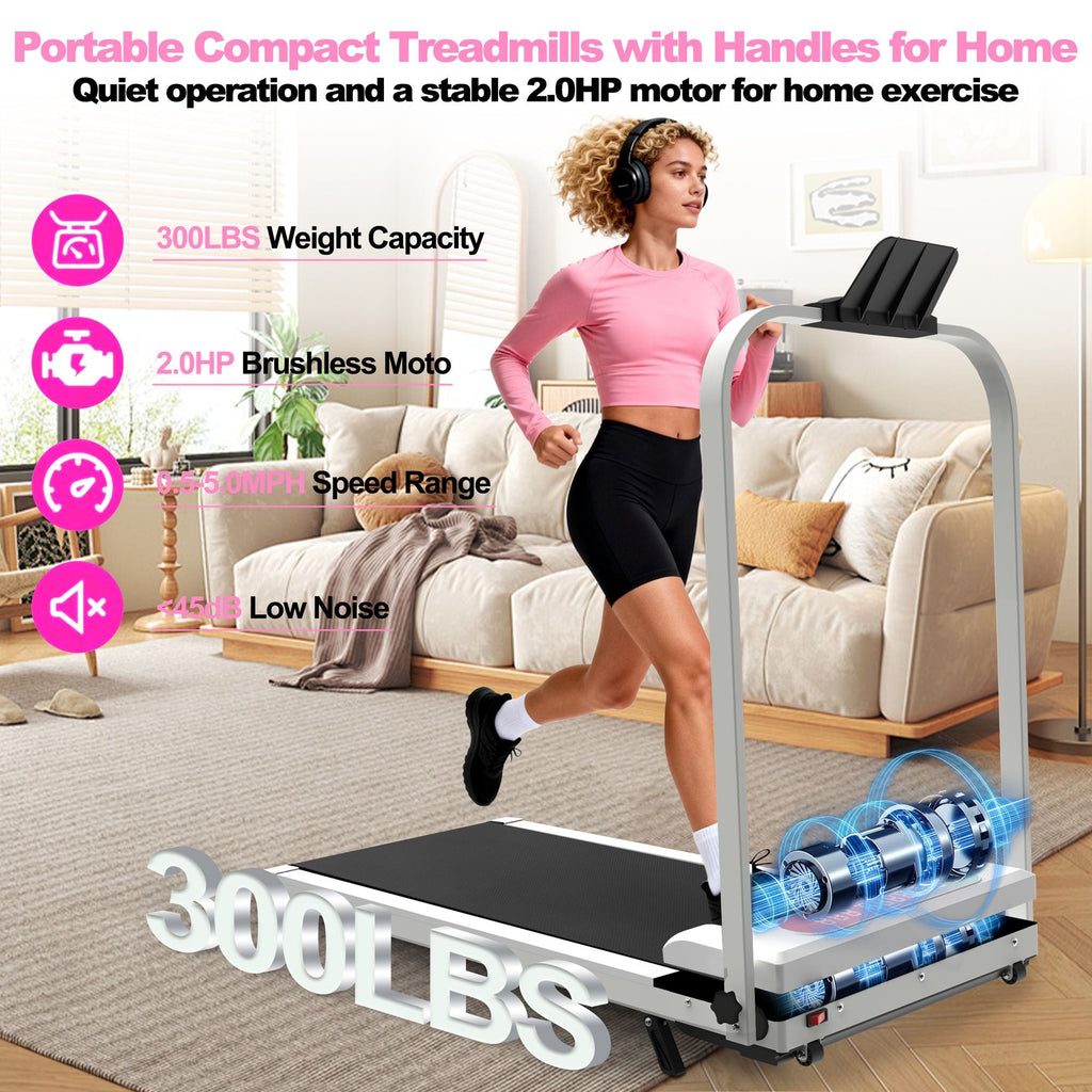 Foldable Treadmill with Handle Bar & Incline, 2 in 1 Upgrade Portable Under Desk Walking Pad and Vibration Pad with Remote Control for Home Office Small Spaces - Cool Brand Designs