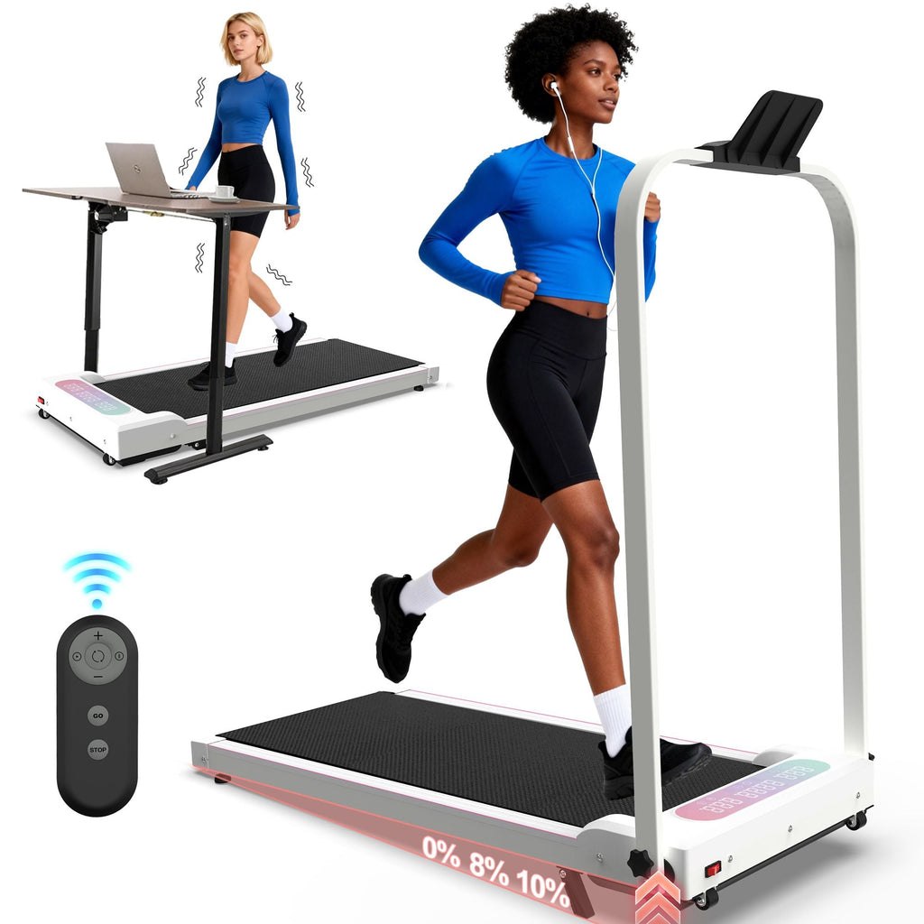 Foldable Treadmill with Handle Bar & Incline, 2 in 1 Upgrade Portable Under Desk Walking Pad and Vibration Pad with Remote Control for Home Office Small Spaces - Cool Brand Designs