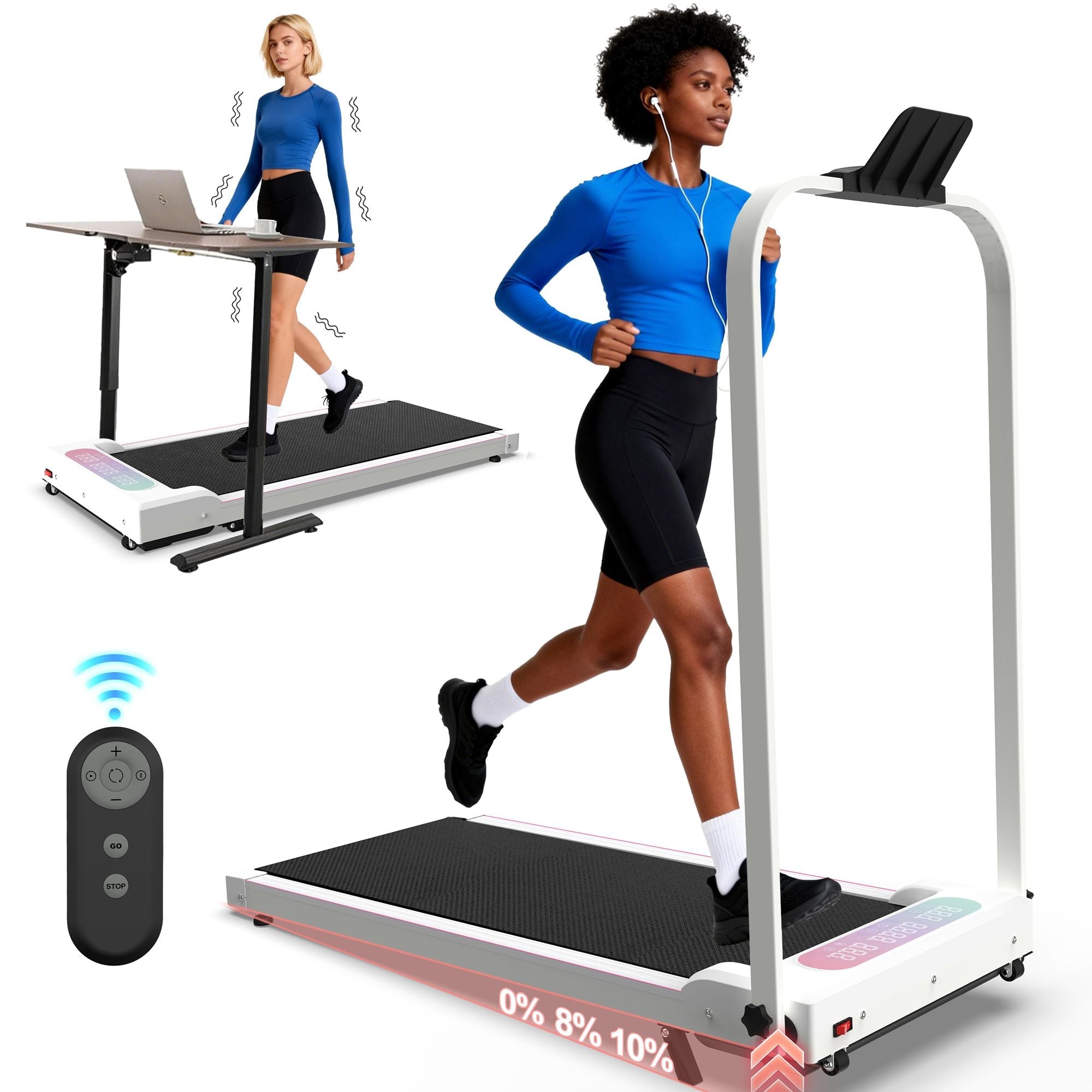 Foldable Treadmill with Handle Bar & Incline, 2 in 1 Upgrade Portable Under Desk Walking Pad and Vibration Pad with Remote Control for Home Office Small Spaces - Cool Brand Designs