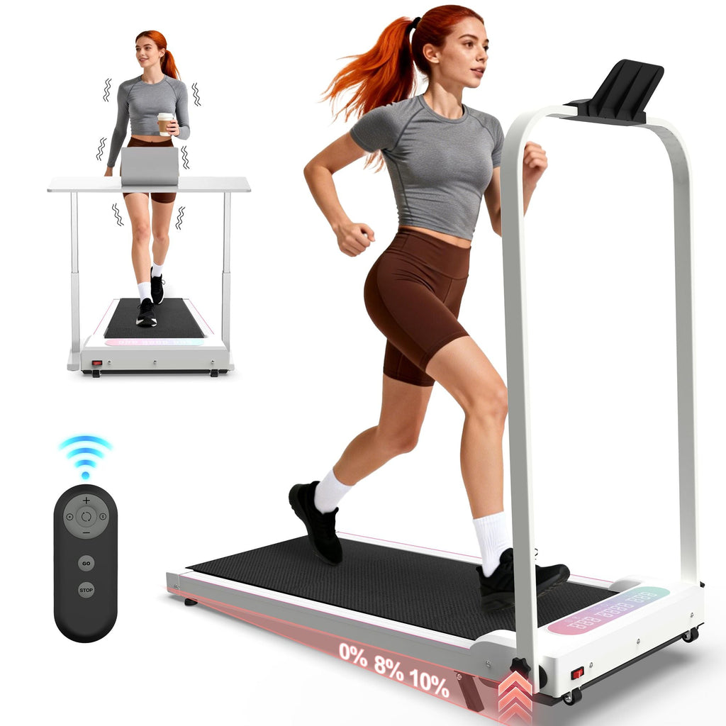 Foldable Treadmill with Handle Bar & Incline, 2 in 1 Upgrade Portable Under Desk Walking Pad and Vibration Pad with Remote Control for Home Office Small Spaces - Cool Brand Designs