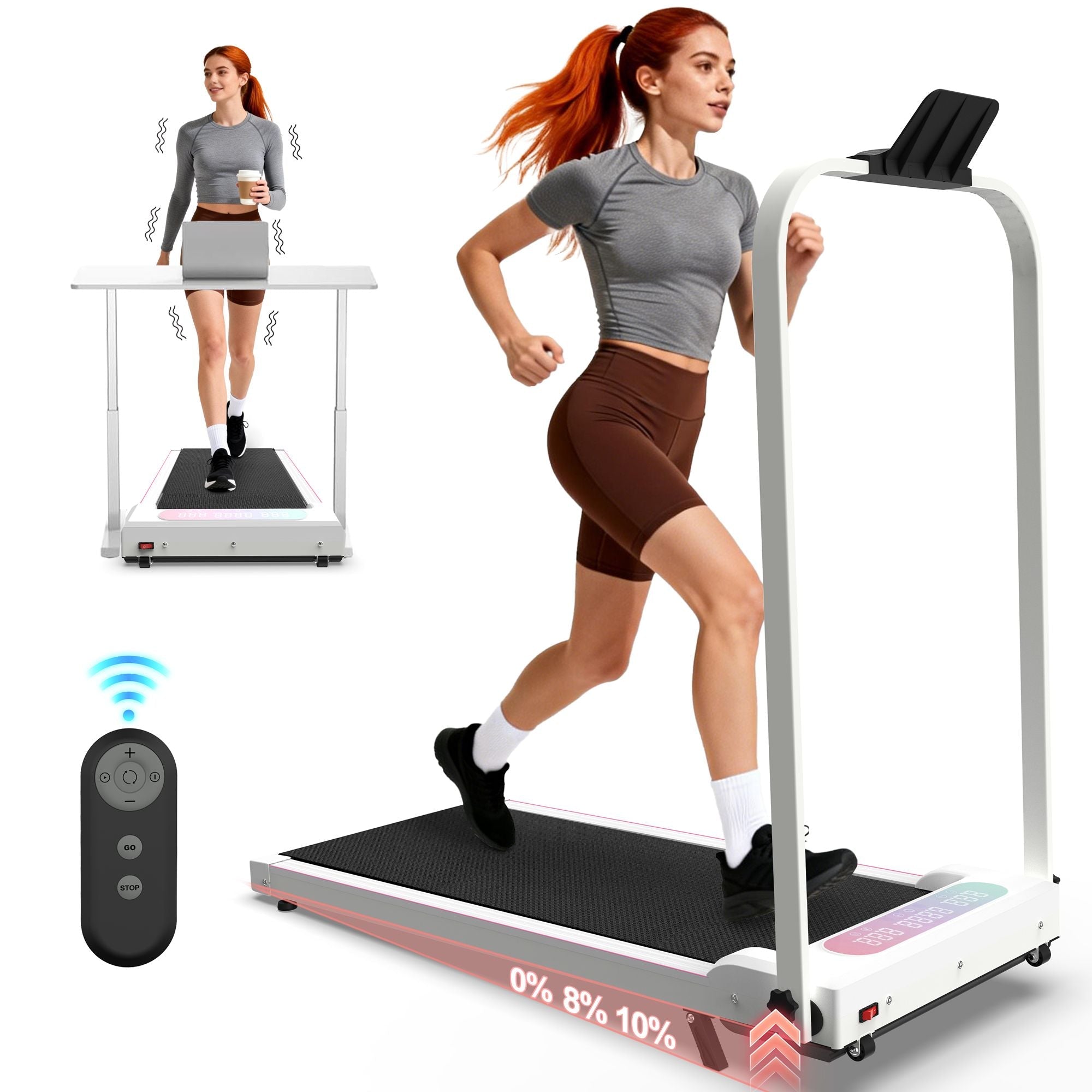 Foldable Treadmill with Handle Bar & Incline, 2 in 1 Upgrade Portable Under Desk Walking Pad and Vibration Pad with Remote Control for Home Office Small Spaces - Cool Brand Designs