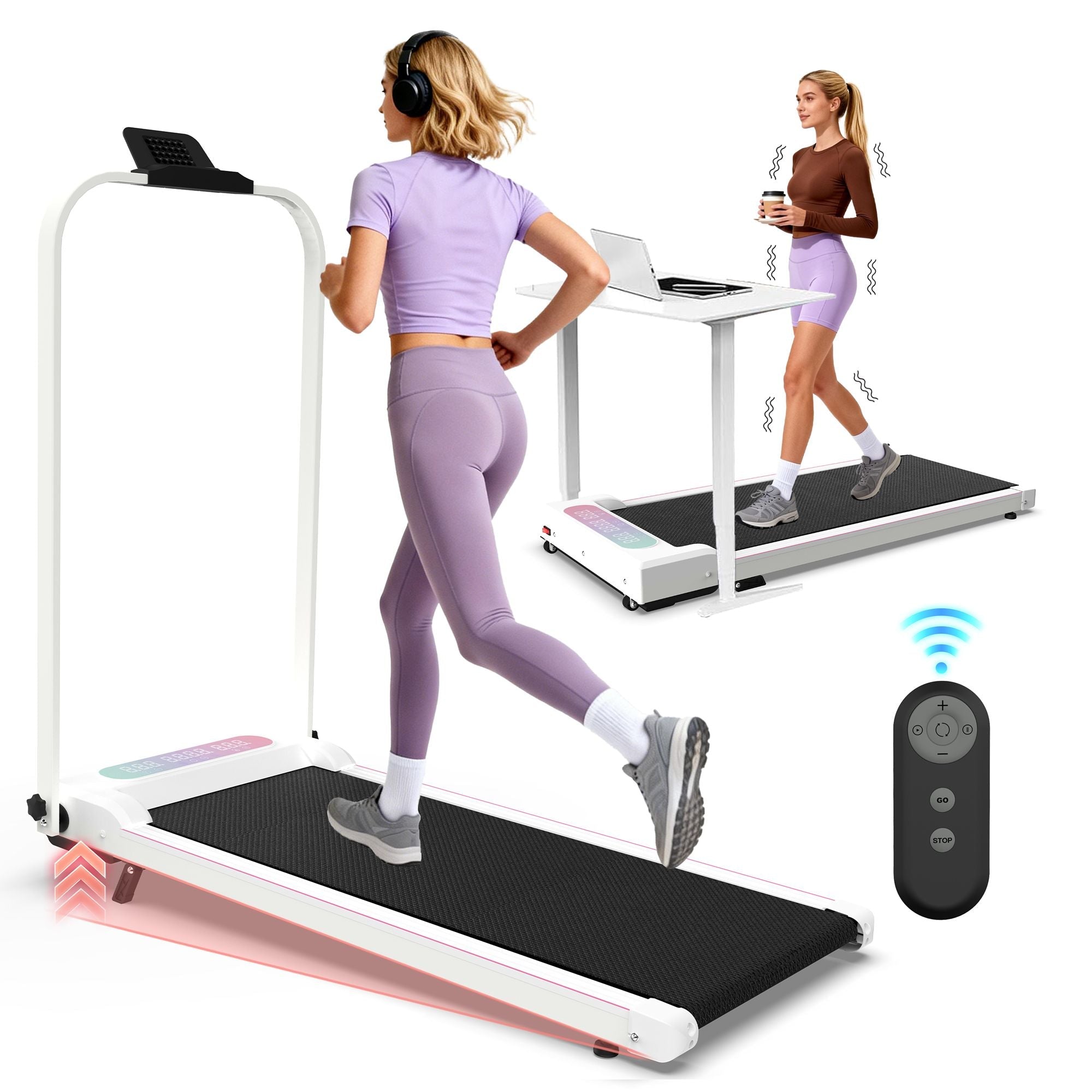 Foldable Treadmill with Handle Bar & Incline, 2 in 1 Upgrade Portable Under Desk Walking Pad and Vibration Pad with Remote Control for Home Office Small Spaces - Cool Brand Designs