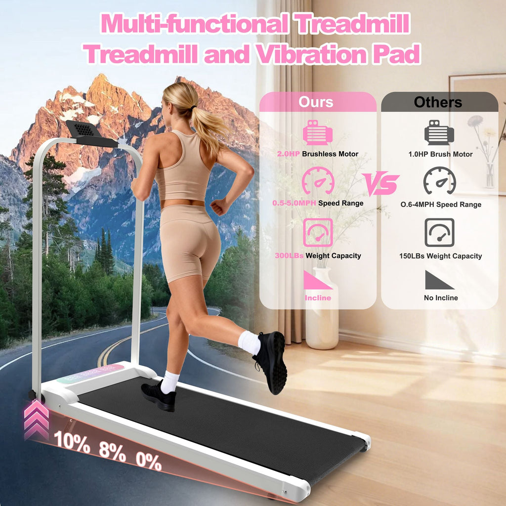 Foldable Treadmill with Handle Bar & Incline, 2 in 1 Upgrade Portable Under Desk Walking Pad and Vibration Pad with Remote Control for Home Office Small Spaces - Cool Brand Designs
