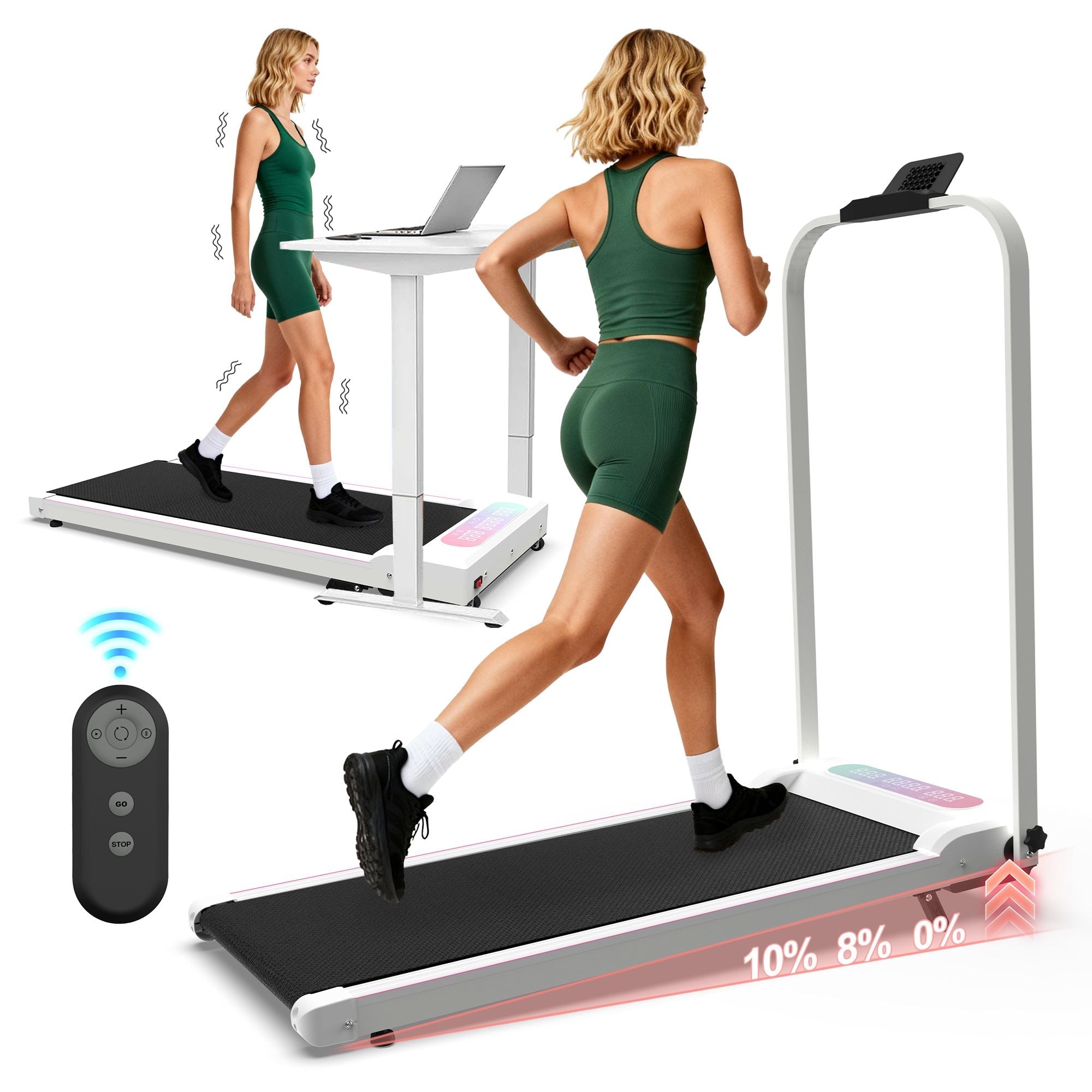 Foldable Treadmill with Handle Bar & Incline, 2 in 1 Upgrade Portable Under Desk Walking Pad and Vibration Pad with Remote Control for Home Office Small Spaces - Cool Brand Designs