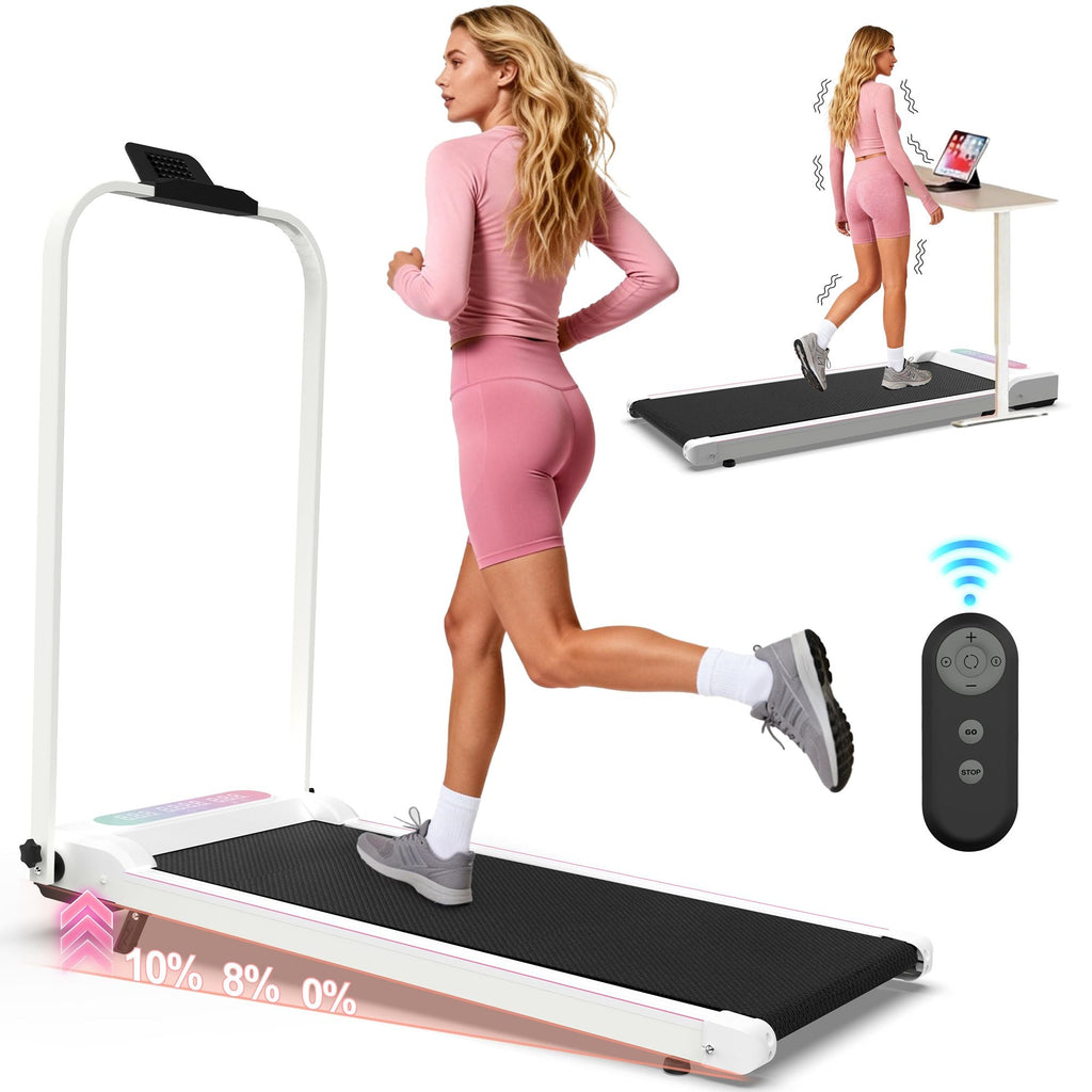 Foldable Treadmill with Handle Bar & Incline, 2 in 1 Upgrade Portable Under Desk Walking Pad and Vibration Pad with Remote Control for Home Office Small Spaces - Cool Brand Designs