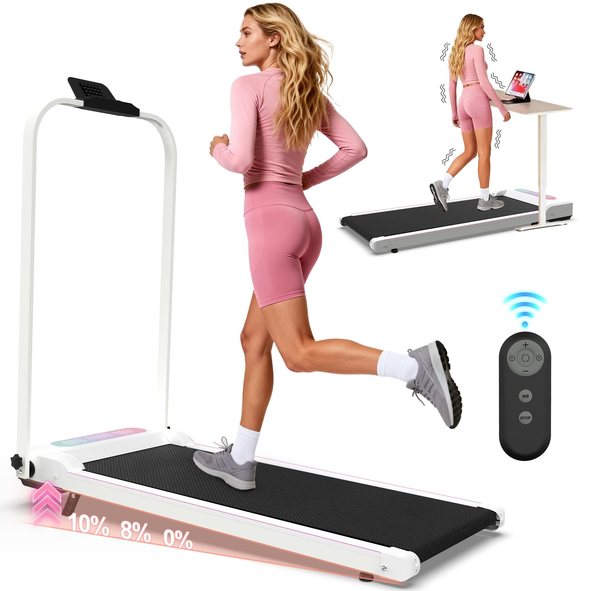 Foldable Treadmill with Handle Bar & Incline, 2 in 1 Upgrade Portable Under Desk Walking Pad and Vibration Pad with Remote Control for Home Office Small Spaces - Cool Brand Designs