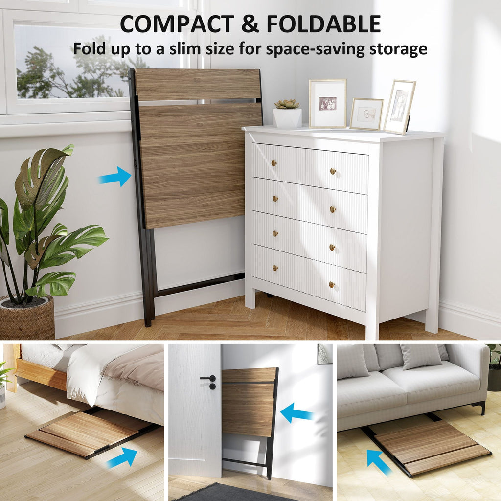 Folding Computer Desk, 27.6" Foldable Desk with Monitor Shelf for Small Space, Home Office, Study, Easy Assembly, Walnut - Cool Brand Designs