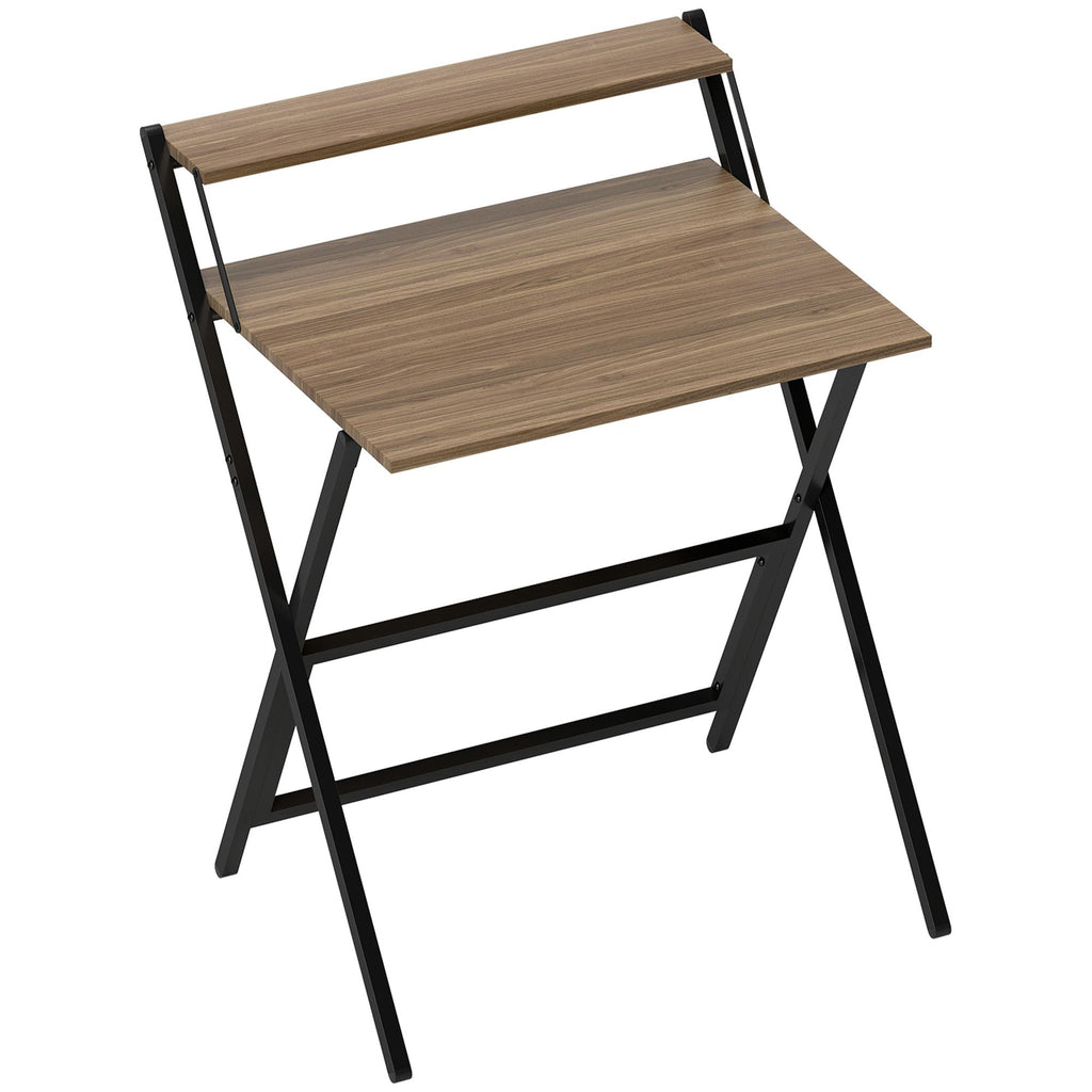 Folding Computer Desk, 27.6" Foldable Desk with Monitor Shelf for Small Space, Home Office, Study, Easy Assembly, Walnut - Cool Brand Designs