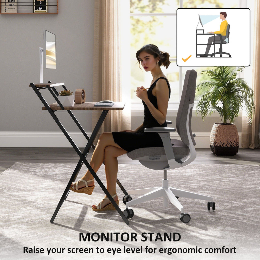 Folding Computer Desk, 27.6" Foldable Desk with Monitor Shelf for Small Space, Home Office, Study, Easy Assembly, Walnut - Cool Brand Designs