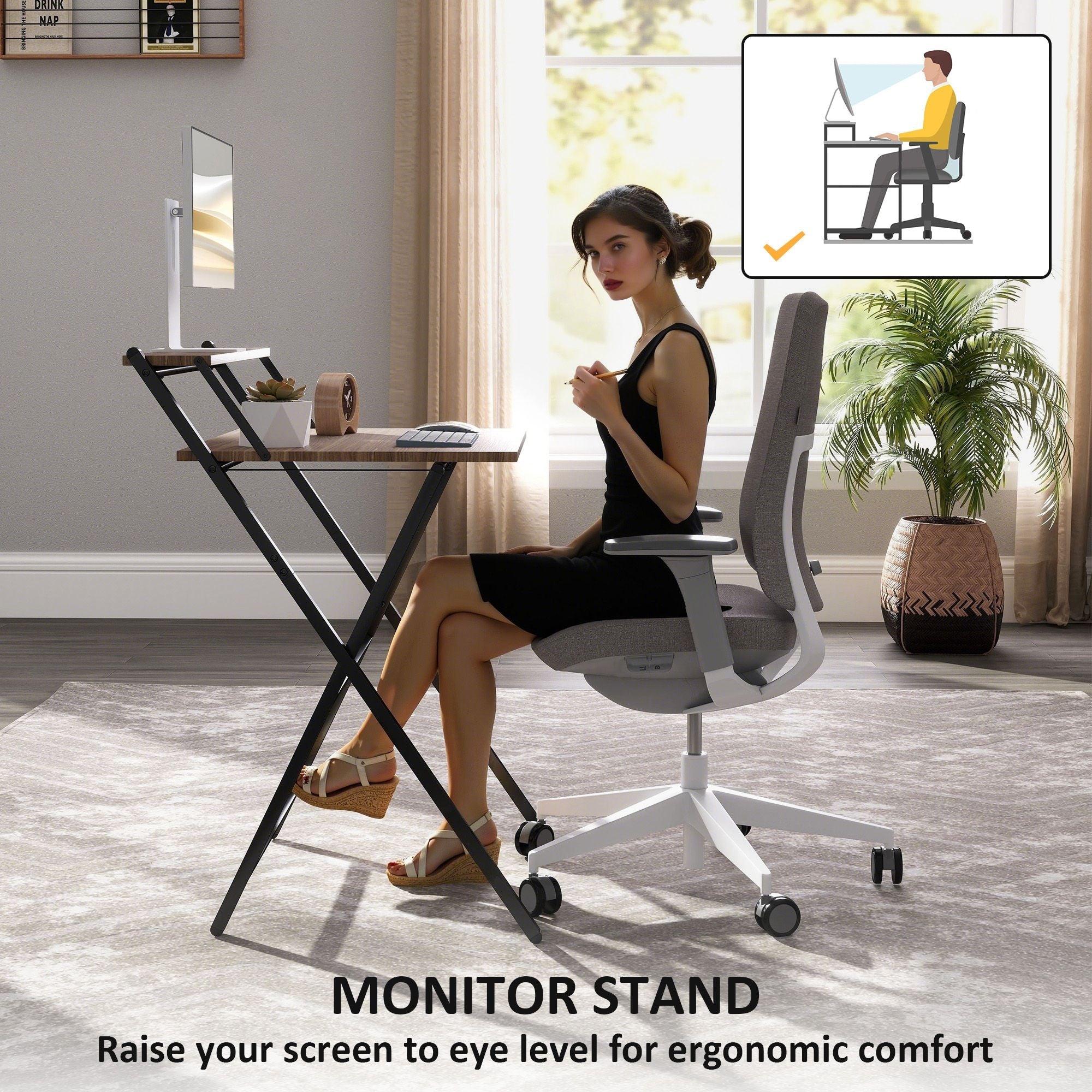 Folding Computer Desk, 27.6" Foldable Desk with Monitor Shelf for Small Space, Home Office, Study, Easy Assembly, Walnut - Cool Brand Designs