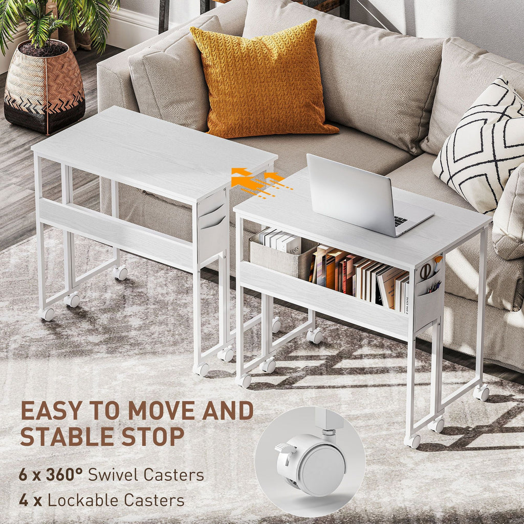 Folding Computer Desk, Foldable Desk with Storage Bag, Shelf and Wheels for Small Spaces, Home Office, White - Cool Brand Designs