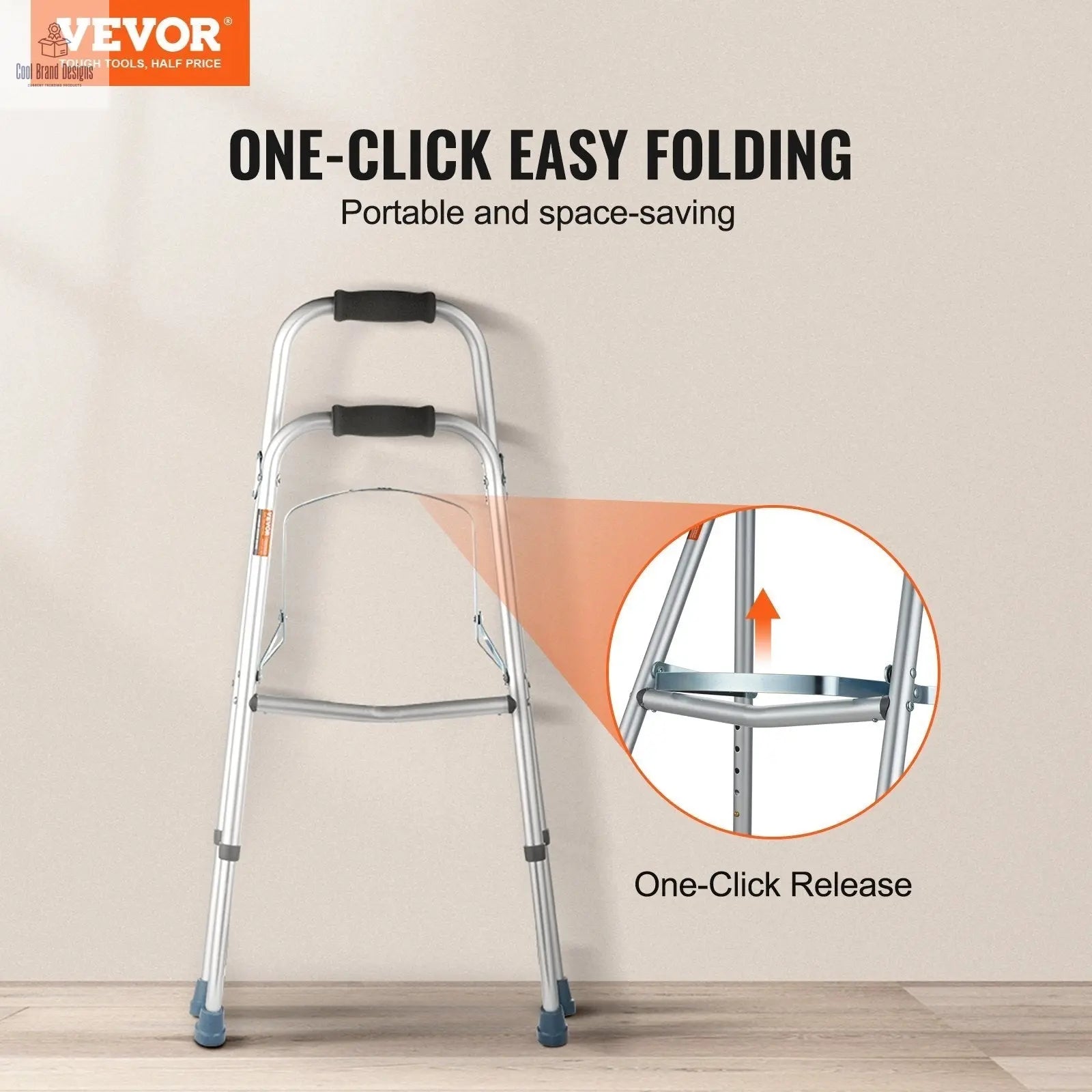 Folding One Arm Folding Walker for Seniors with 6 - Level Adjustable Height - Cool Brand Designs