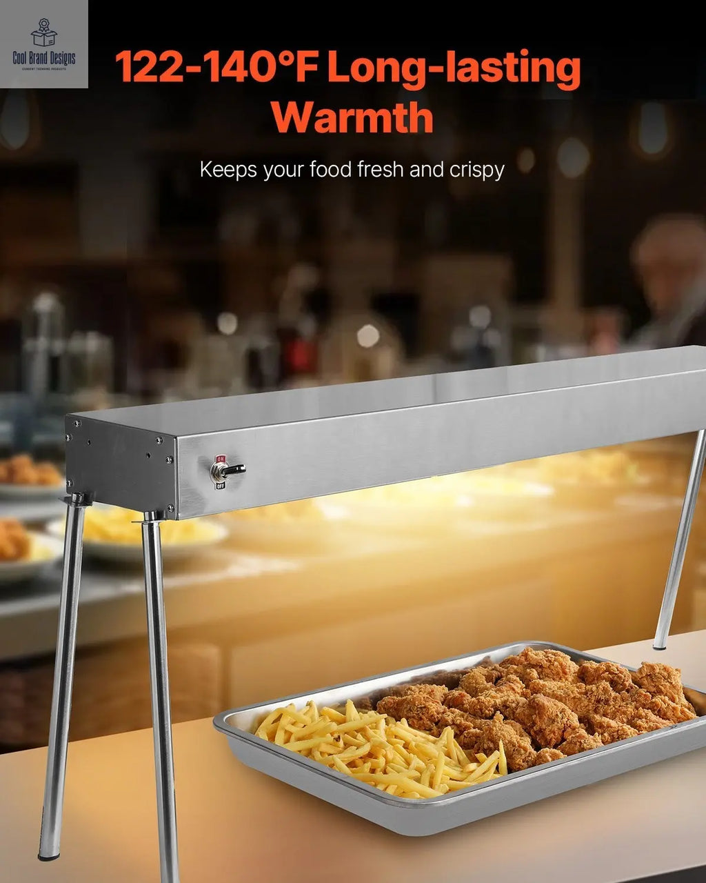 Food Heat Lamp, 750W Hanging Commercial Food Heating Warmer, Stainless Steel Electric Strip Heater Light with Cord, Heatlamp Warming Equipment for Food Restaurant, Buffet, and Catering Kitchen VEVOR