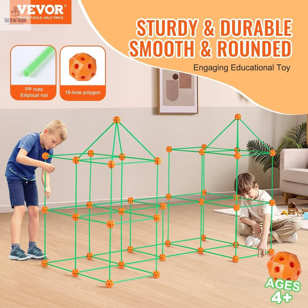 Fort Building Kit for Kids, 140PCS Glow in The Dark STEM Building Toys, Educational Gift for 4 5 6 7 8+ Year Old Boys & Girls Indoor Outdoor Play Tent Construction Toys with 96 Rods and 44 Balls - Cool Brand Designs