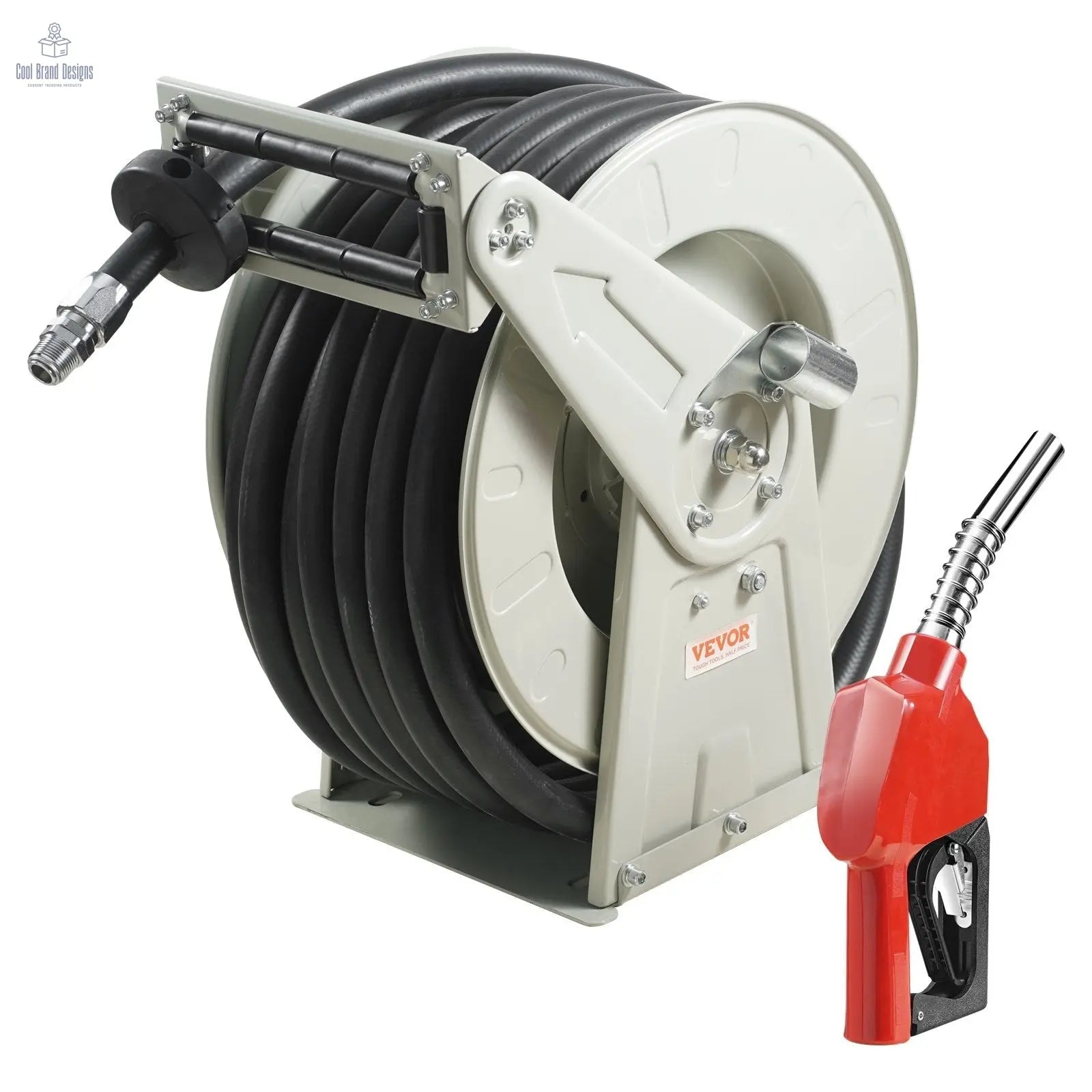 Fuel Hose Reel, 1" x 50', Extra Long Retractable Diesel Hose Reel, Heavy - Duty Carbon Steel Construction with Automatic Fuel Nozzle, NBR Rubber Hose for Aircraft Ship Vehicle Tank Truck, 300 PSI - Cool Brand Designs
