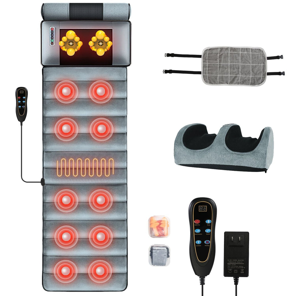 Full Body Electric Massage Mat Heating Vibration Massage Pad Cushion Back Massage Mattress Chair Pad with Neck Foot Massage Head Pillow and Cloth Lumbar Pillow Timer Anti-Slip Bottom Earplugs - Cool Brand Designs