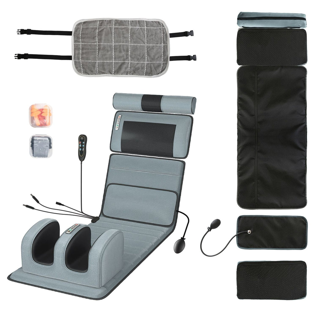 Full Body Electric Massage Mat Heating Vibration Massage Pad Cushion Back Massage Mattress Chair Pad with Neck Foot Massage Head Pillow and Cloth Lumbar Pillow Timer Anti-Slip Bottom Earplugs - Cool Brand Designs