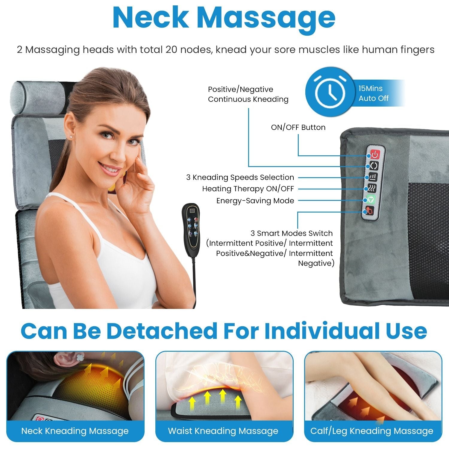 Full Body Electric Massage Mat Heating Vibration Massage Pad Cushion Back Massage Mattress Chair Pad with Neck Foot Massage Head Pillow and Cloth Lumbar Pillow Timer Anti-Slip Bottom Earplugs - Cool Brand Designs