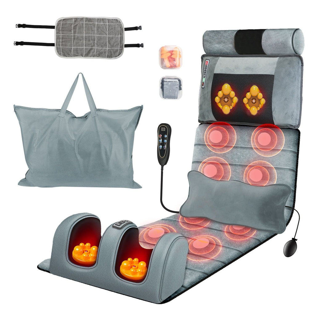 Full Body Electric Massage Mat Heating Vibration Massage Pad Cushion Back Massage Mattress Chair Pad with Neck Foot Massage Head Pillow and Cloth Lumbar Pillow Timer Anti-Slip Bottom Earplugs - Cool Brand Designs