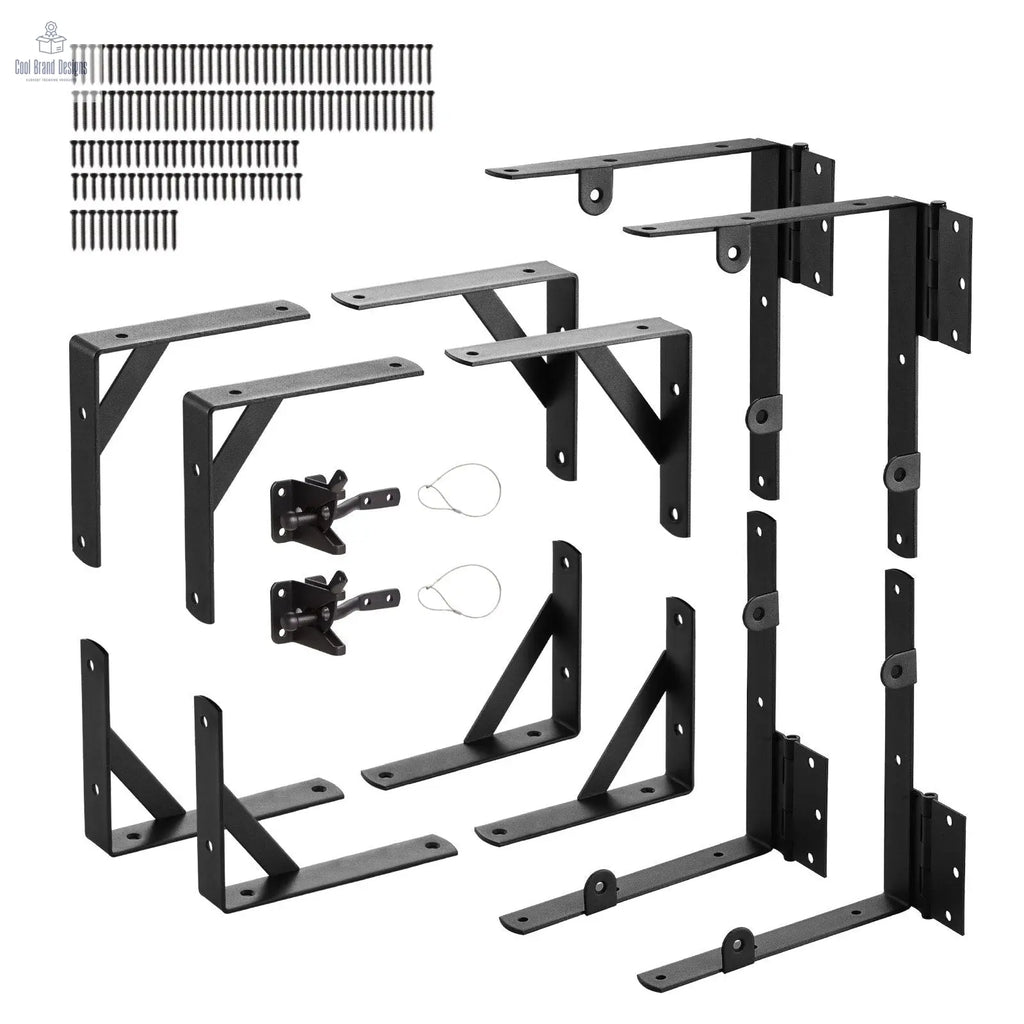 Gate Corner Brace Bracket, 2 Sets, Anti Sag Gate Frame Hardware Kit, Gate Frame Brace Bracket with Latch Lock, Screws, for Shed Doors, Corral Gates, Driveway Gates, Wood Windows, Iron, Black - Cool Brand Designs