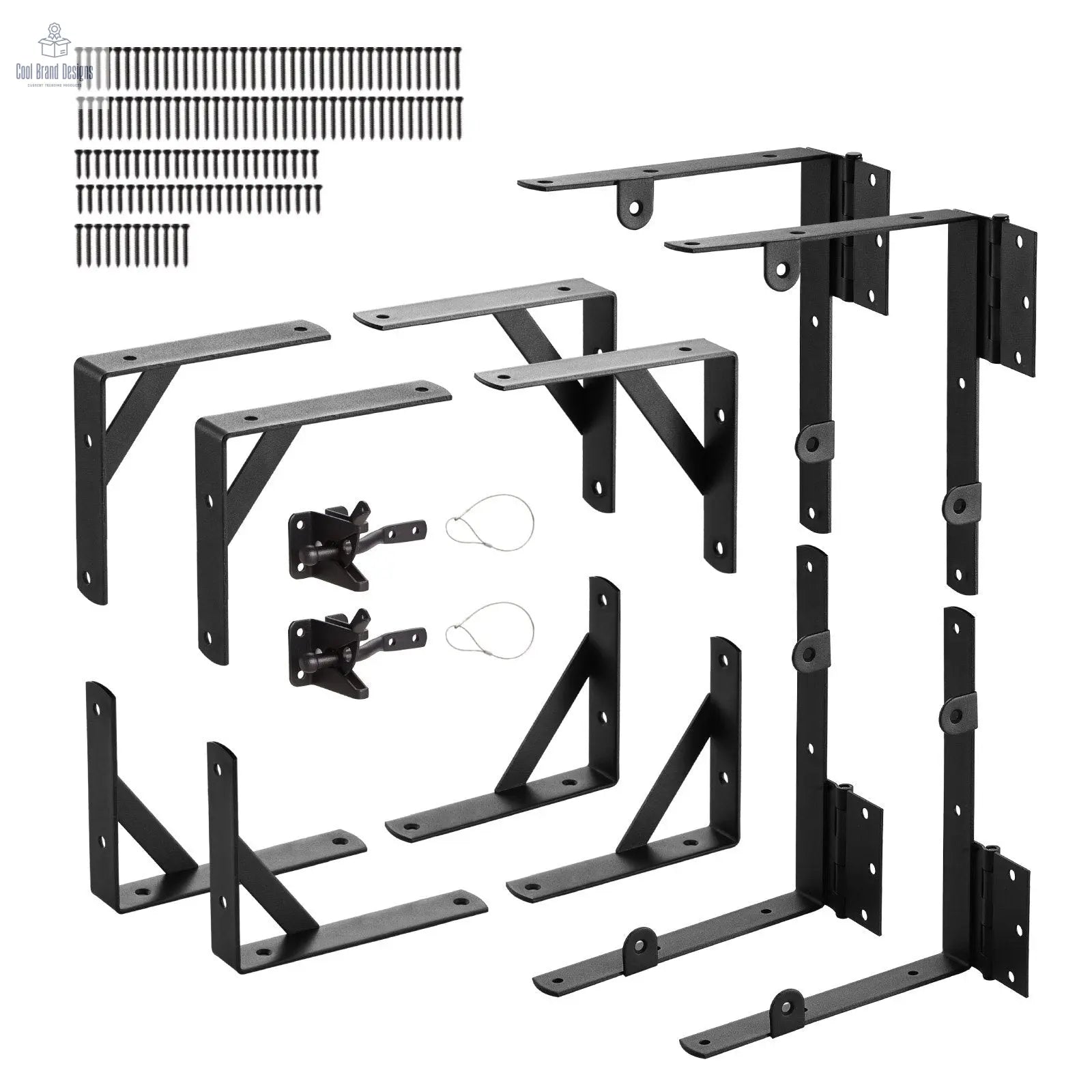 Gate Corner Brace Bracket, 2 Sets, Anti Sag Gate Frame Hardware Kit, Gate Frame Brace Bracket with Latch Lock, Screws, for Shed Doors, Corral Gates, Driveway Gates, Wood Windows, Iron, Black - Cool Brand Designs