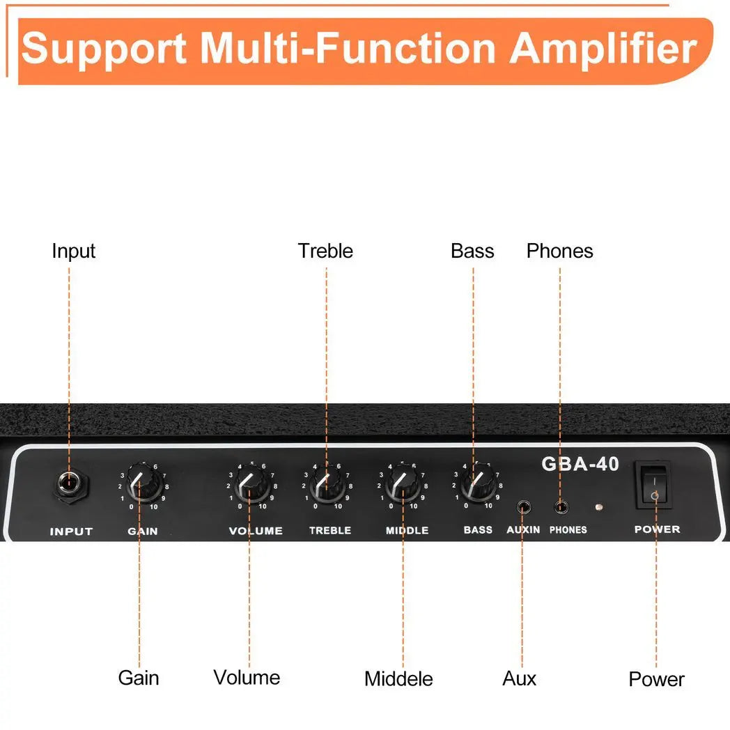 Glarry 40W GBA-40 Electric Bass Amplifier Black Cool Brand Designs
