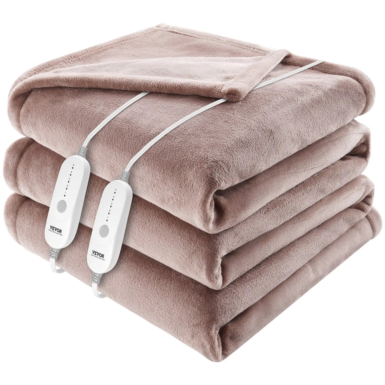 Heated Blanket Electric Throw, 100" x 90" King Size, Soft Flannel Heating Blanket with 10 Hours Timer Auto-off & 5 Heating Levels, Dual Control, Machine Washable, ETL & FCC Certification (Beige) VEVOR