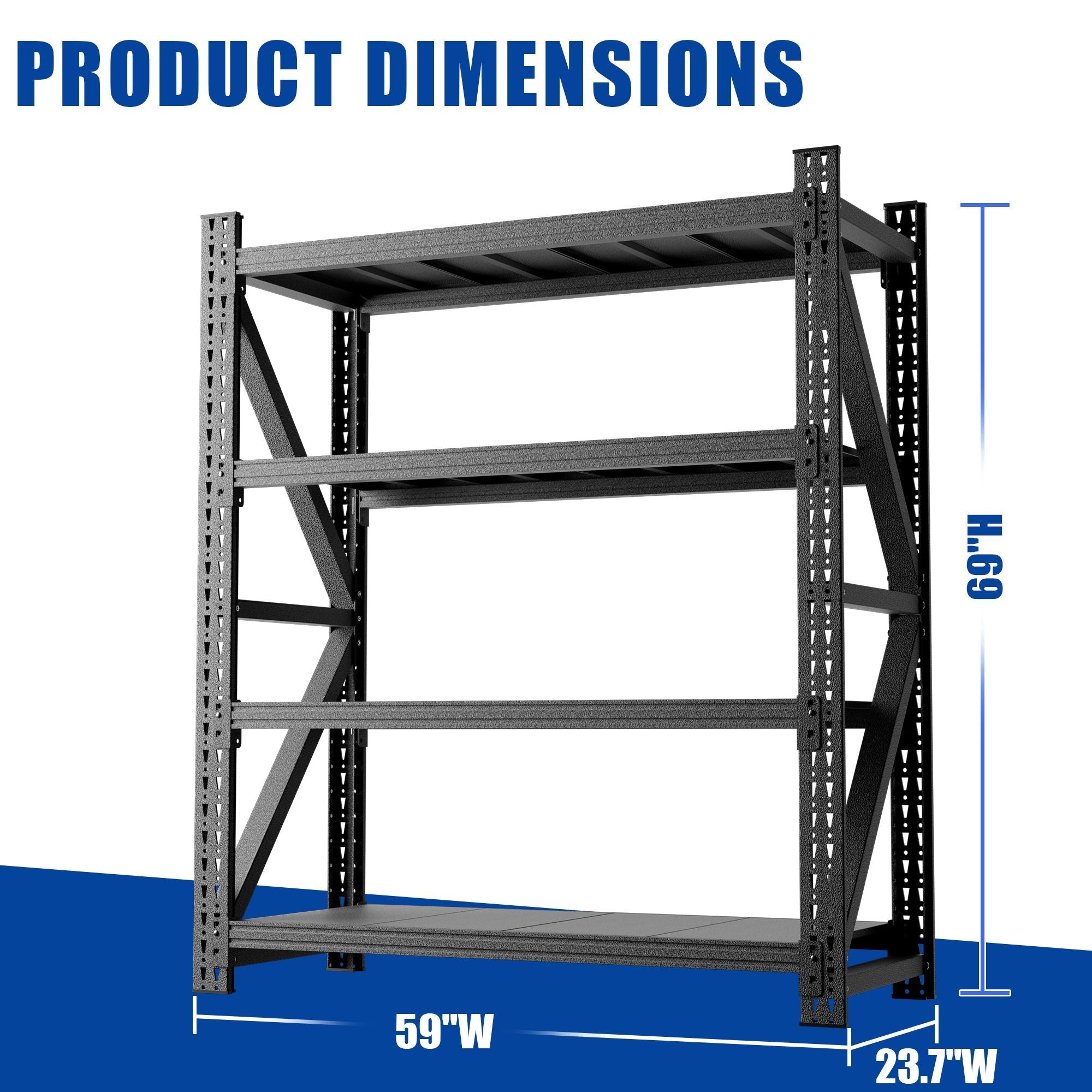 Heavy Duty Metal Adjustable Garage Shelves, 4000LBS Storage Rack (69"H x 59"W x 23.6"D) Industrial Shelving Unit for Warehouse, Black - Cool Brand Designs
